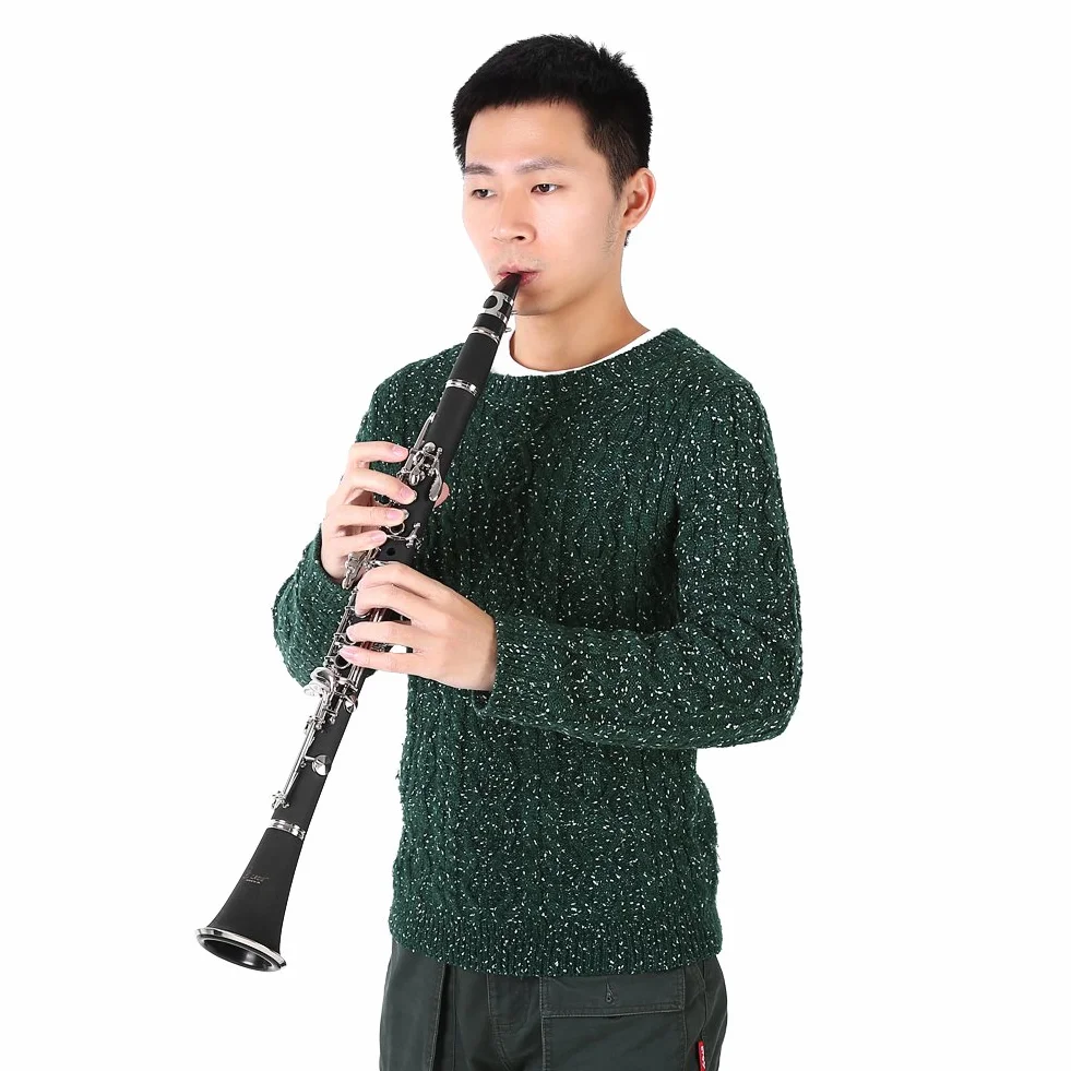 Clarinete Sib, 17 Teclas Clarinete Baquelita Tono B Descendente con Lengüetas Bolsa de Paño de Limpieza Instrumentos de Viento de Madera