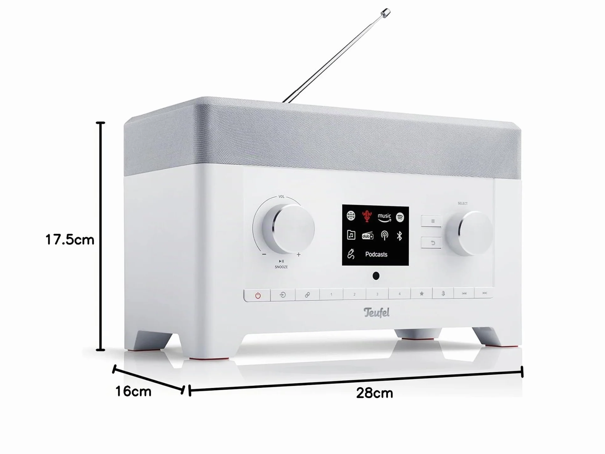 Teufel Radio 3SIXTY - Altavoz Bluetooth con Radio Digital Premium Internet Dab+, Sonido de 360 Grados, función de Banco de energía, subwoofer, función de Despertador - Blanco