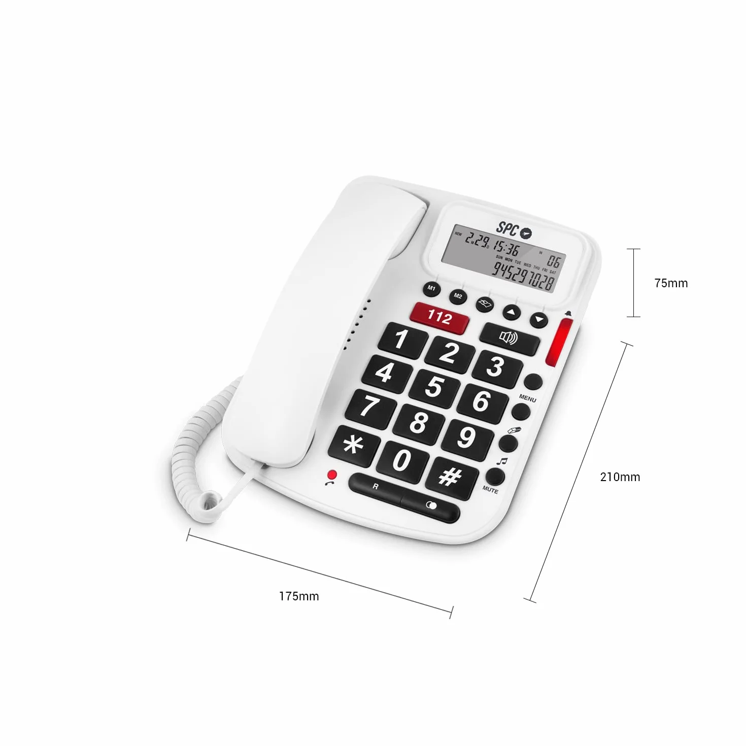 SPC Comfot Volume – Teléfono Fijo sobremesa con Teclas Grandes, Volumen Extra Alto, Manos Libres, Botón SOS y 2 Memorias Directas