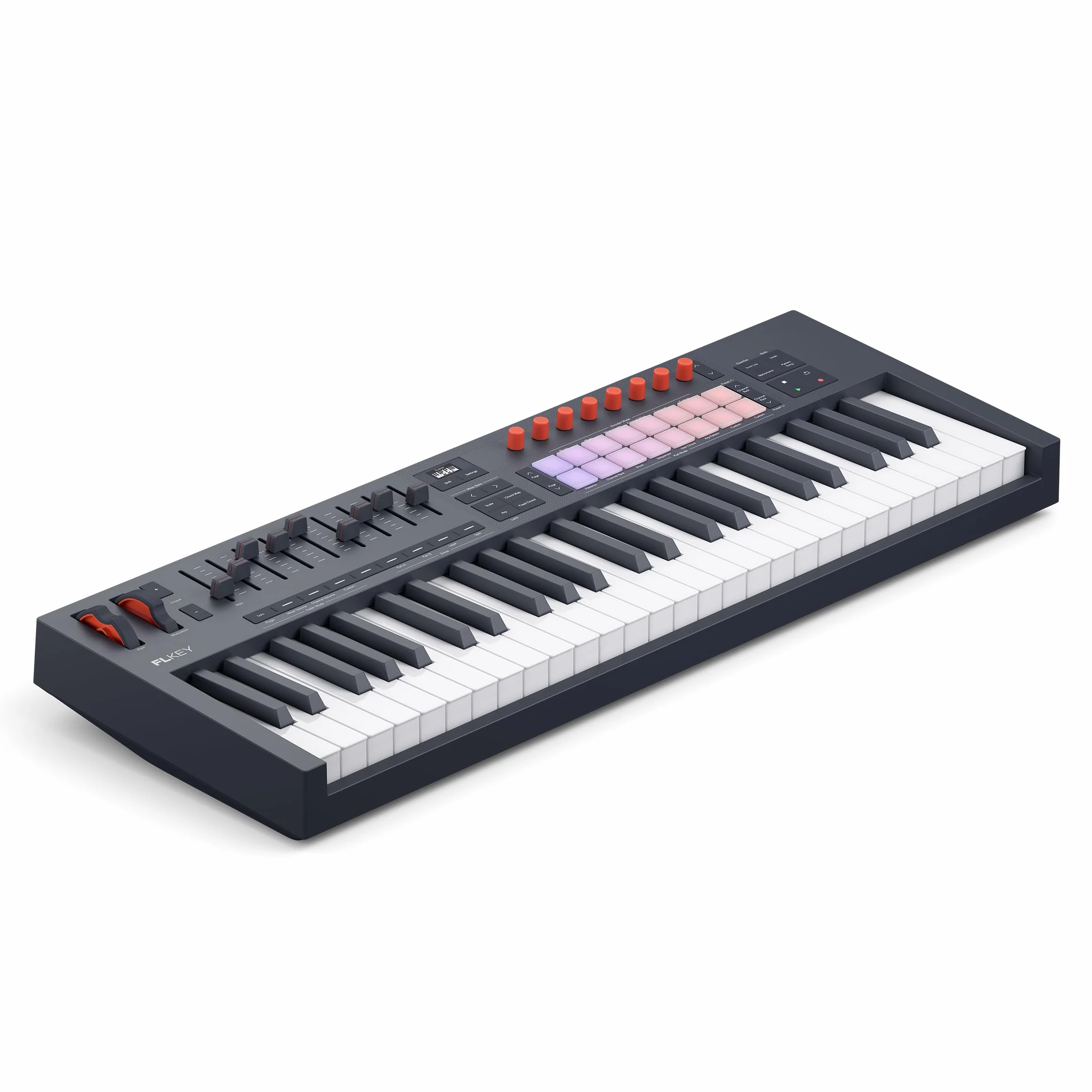 Novation FLkey 2 49 — Teclado controlador MIDI de 49 teclas para FL Studio. Teclas semicontrapesadas, USB, ruedas de tono y modulación, 16 pads de percusión y arpegiador. Incluye 6 meses de FL Studio