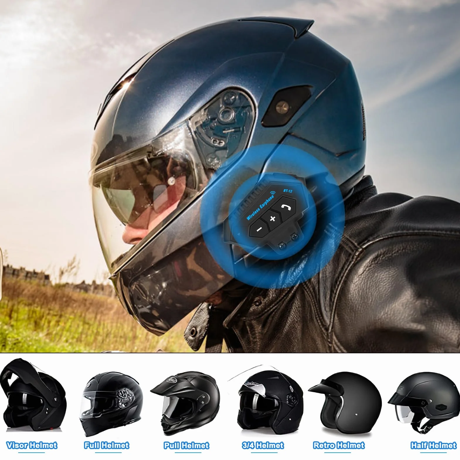 Yosoo Health Gear Intercomunicador Bluetooth para Motocicletas, Auriculares Casco con Batería, Manos Libres