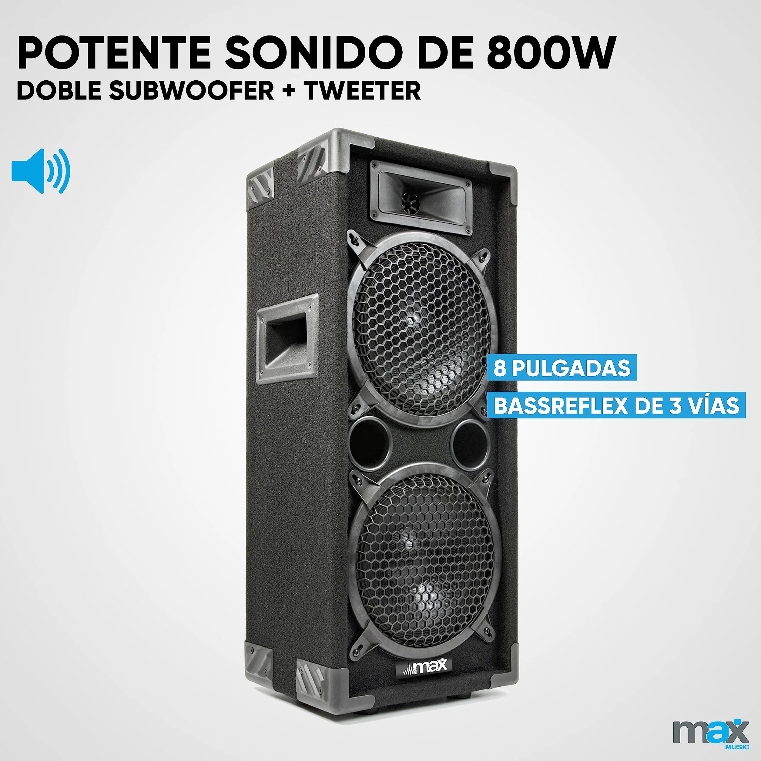 Max MAX28 - Pack de Altavoces para DJ, Incluye Amplificador, Amplificador de 1000 vatios, 2 Altavoces con Amplificador MAX28, Altavoces para Discoteca PA, Sistema de Altavoces para Discoteca DJ