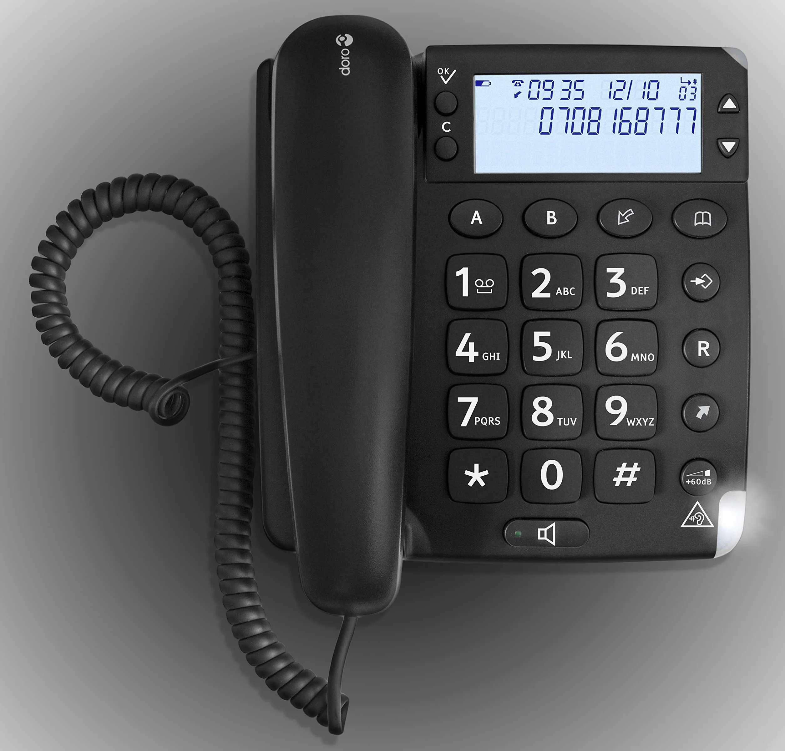 Doro Magna 4000 Teléfono Fijo con Cable para Personas Mayores Teclas Espaciadas Pantalla Grande Sonido Amplificado Negro