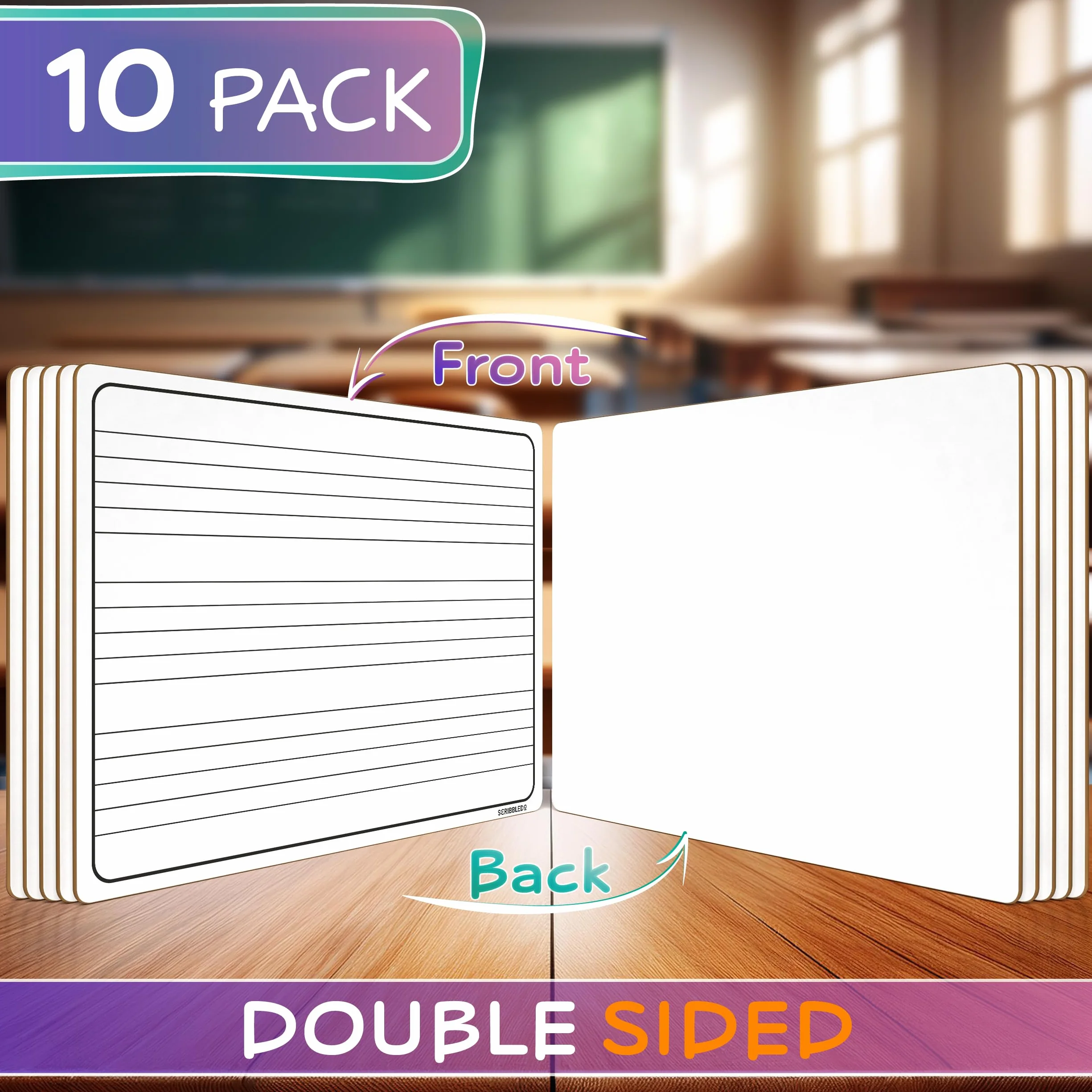 Paquete de 10 pizarras blancas de borrado en seco de 9 x 12 pulgadas para escribir notas musicales y más (mini pizarras blancas de doble cara) borradores incluidos