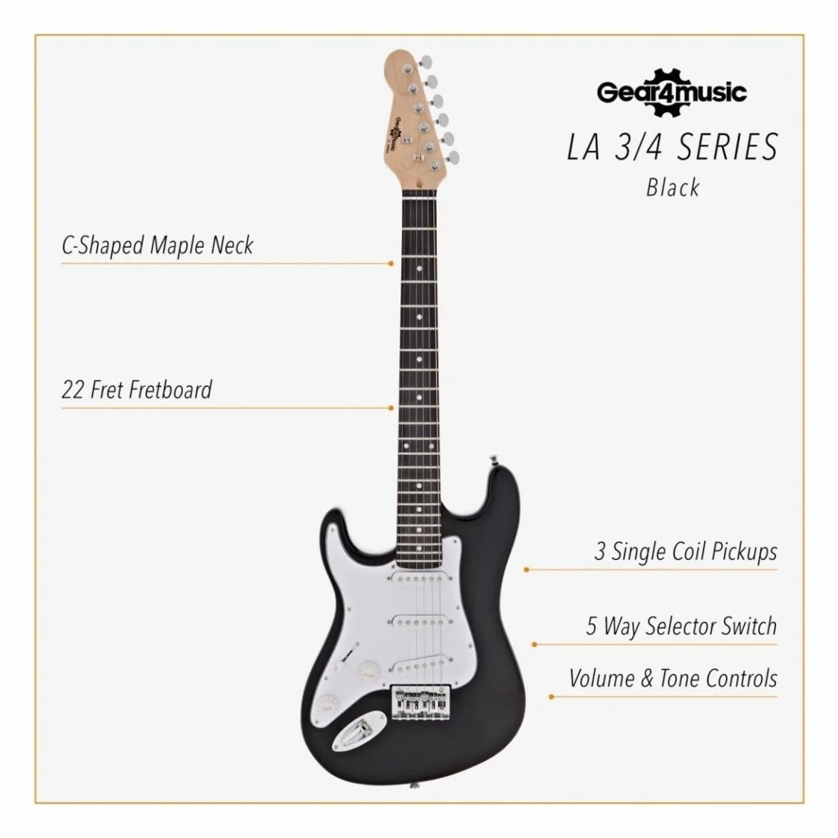 Guitarra eléctrica zurda tamaño 3/4 para principiantes con amplificador de 10W y accesorios, negro