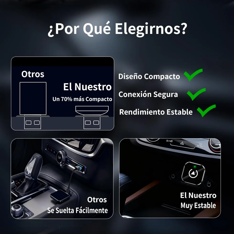 2 en 1 Adaptador CarPlay Inalámbrico, Bluetooth V5.3 Conexión Estable, WiFi 6 de Doble Banda de Alta Velocidad, USB A/C, Bluetooth Car Play Wireless Adapter Dongle para iPhone iOS 10+ & Android 11+