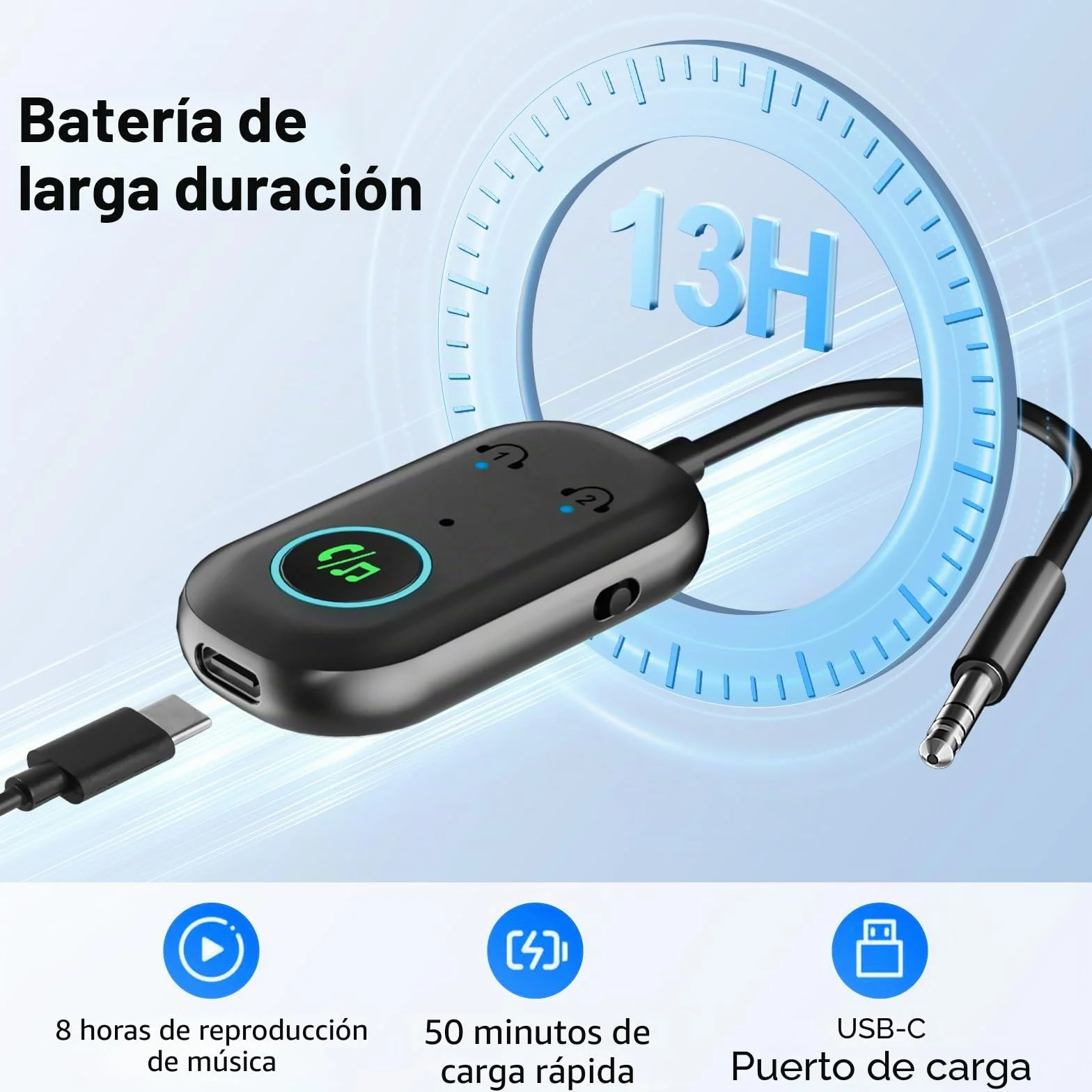 Transmisor Receptor Bluetooth 5.3,2 en 1 Transmisor Bluetooth Jack 3.5mm,receptor bluetooth jack 3.5mm Soportes para 2 AirPods/auriculares,adaptador bluetooth para TV/Avión/Coche/Auriculares/Altavoces