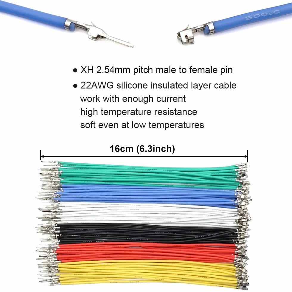 Conjunto de conectores XH 2,54 mm, compatible con JST XH, 2,54 mm de paso, macho, hembra, conectores y cables de silicona pre-crimpados de 22 AWG, cables de 2, 3, 4, 5, 6 pines