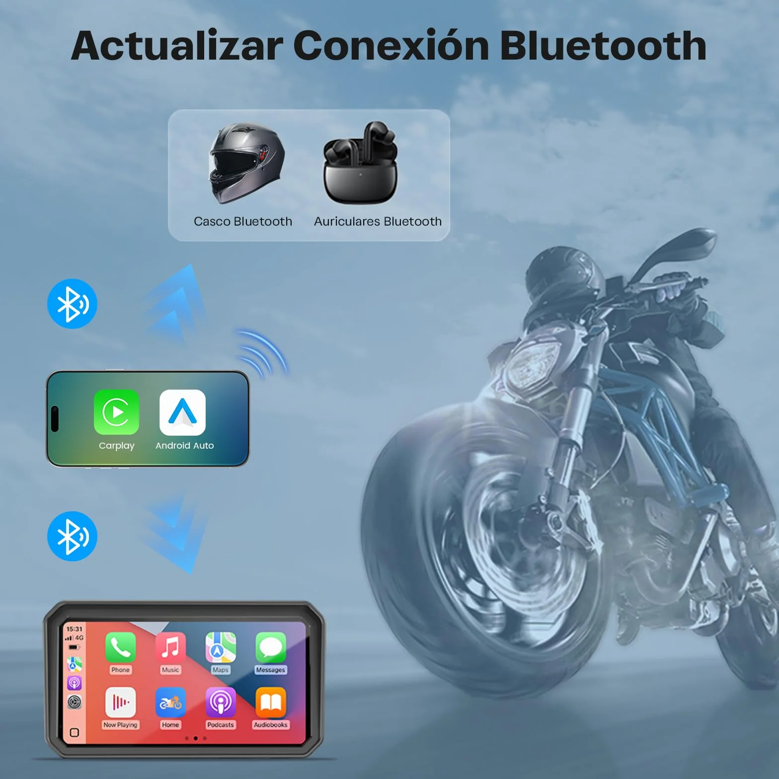 WonVon CarPlay para Motocicleta Sistema de Navegación GPS 6.25 Pulgadas con Apple CarPlay y Android Auto Doble Bluetooth