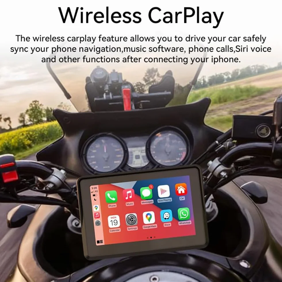 GPS para moto con pantalla táctil CarPlay inalámbrico Android Auto 5" impermeable Bluetooth dual