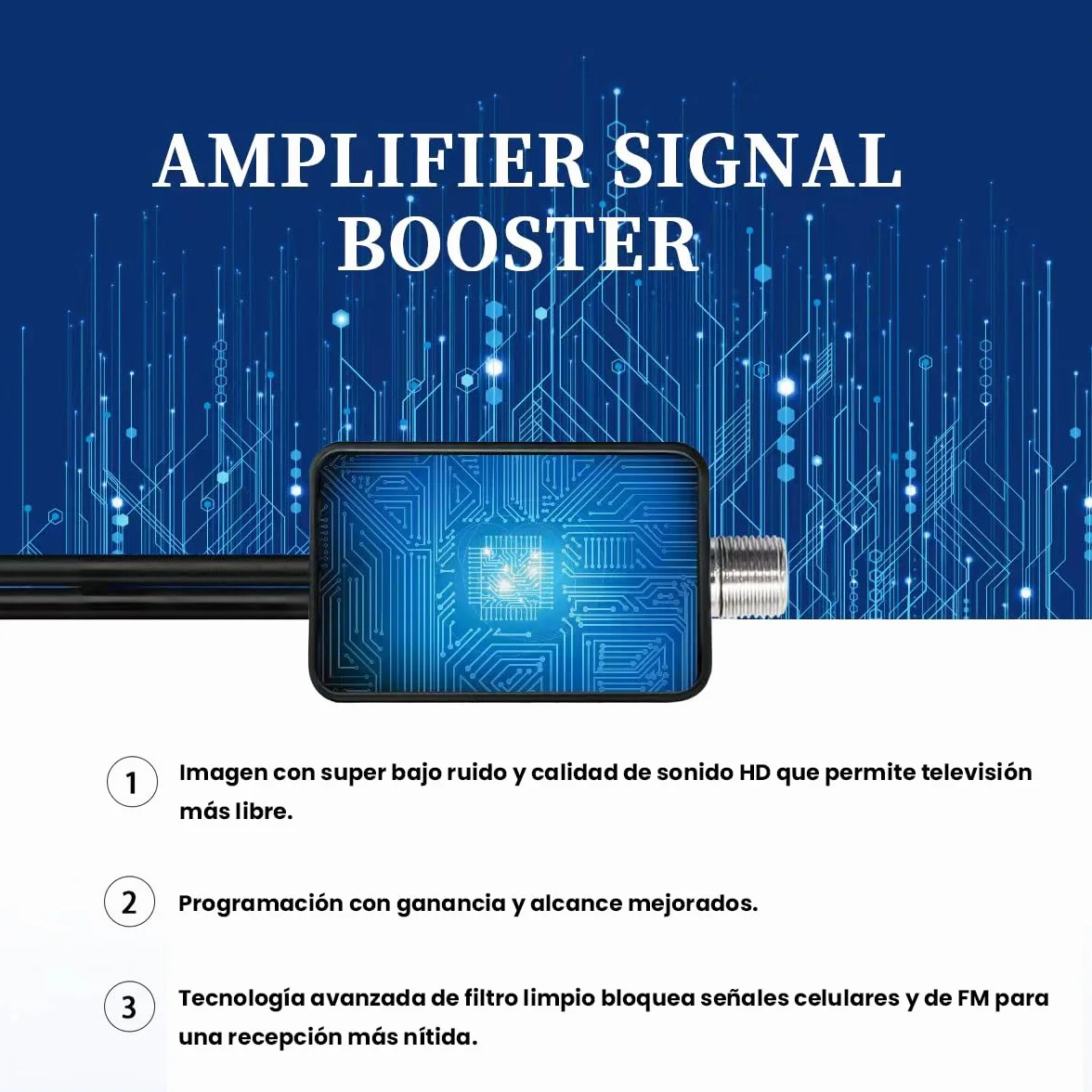 Antena de TV Digital HD para Interior, con Amplificador de Señal, Alcance de 80 km (50 Millas), Compatible con TDT 4K/1080P HDTV, Cable Coaxial de 3 m y Diseño Multidireccional