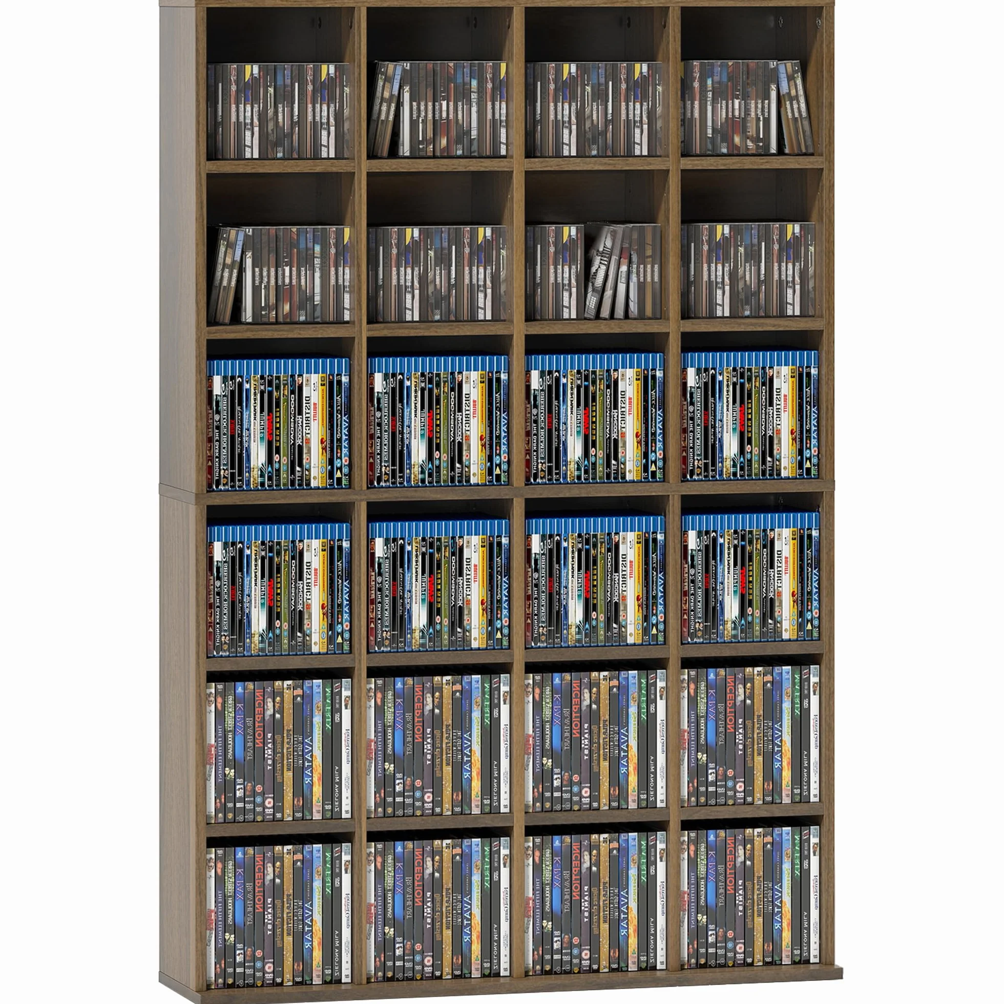 HOMCOM Almacén para CD y DVD, Estante de Almacenamiento, Capacidad máx. 456 CD/336 DVD, 24 Compartimentos y estantes Ajustables, para Oficina, salón, Dormitorio, 89 x 20 x 130,5 cm, marrón