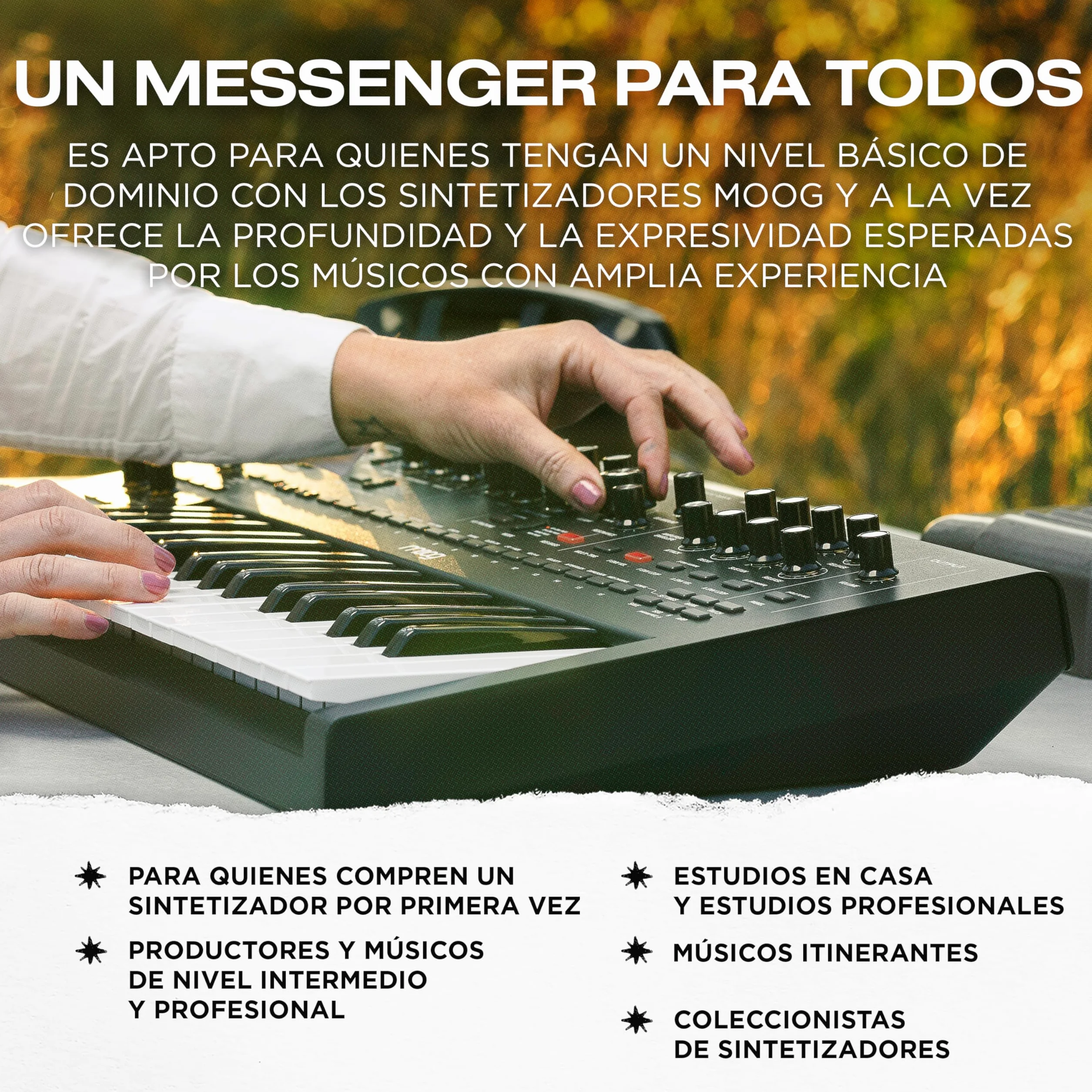MOOG Messenger - Sintetizador de Teclado Monofónico Analógico Superavanzado, 32 Teclas, Secuenciador de 64 Pasos, 256 Presets y Compensación RES BASS