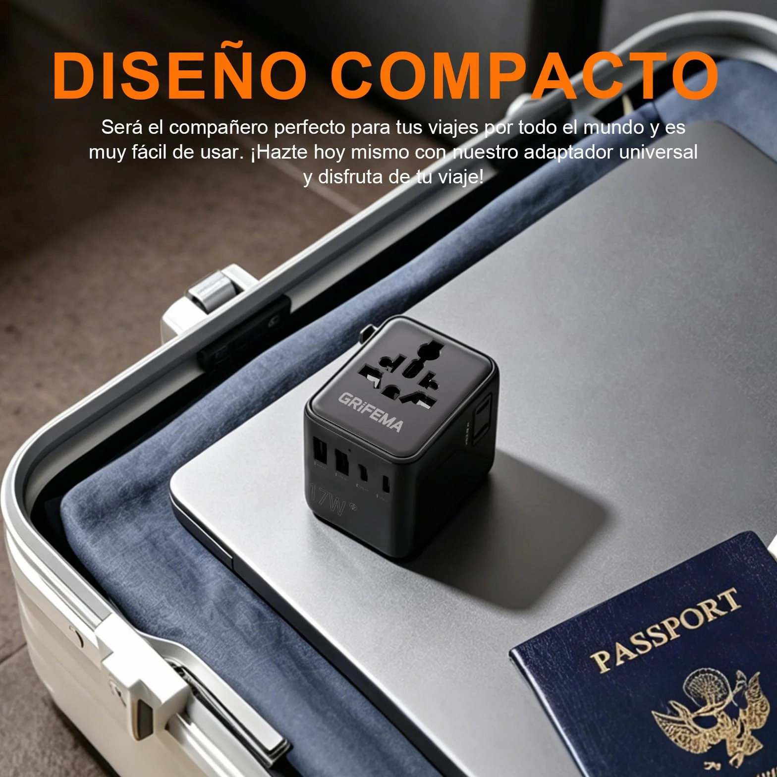 GRIFEMA Adaptador Enchufe Universal de Viaje, Cargador Internacional 6 en 1 con 2 USB-C, 2 USB-A y 2 Tomas AC, Adaptador Corriente para Reino Unido, USA, Europa, Australia, Italia, Japón