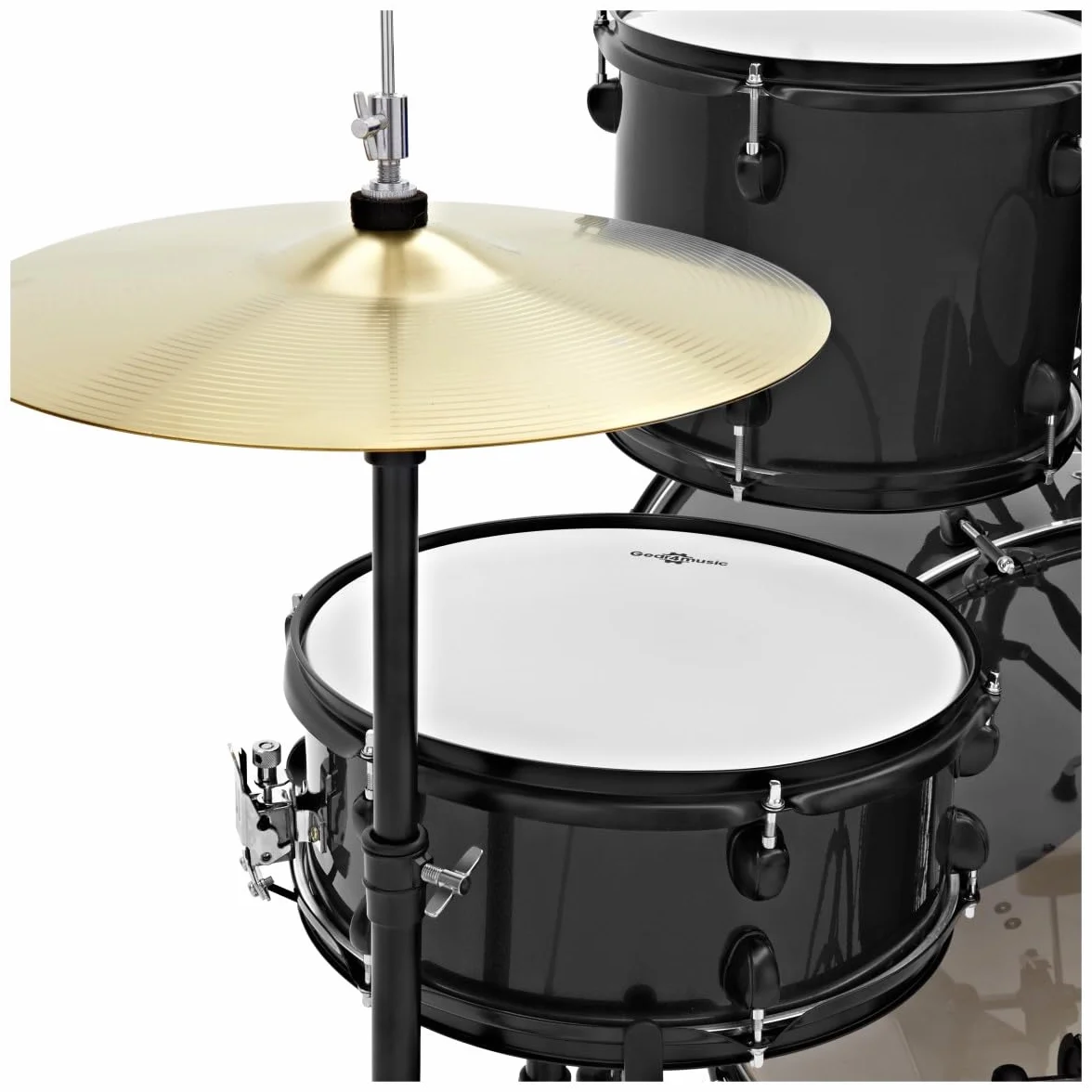 Gear4music BDK-1 Kit de Batería Compacta Completa para Principiantes - Batería Acústica de 5 Piezas, Platillos, Pedal de Bombo, Sillín y Baquetas - Negro