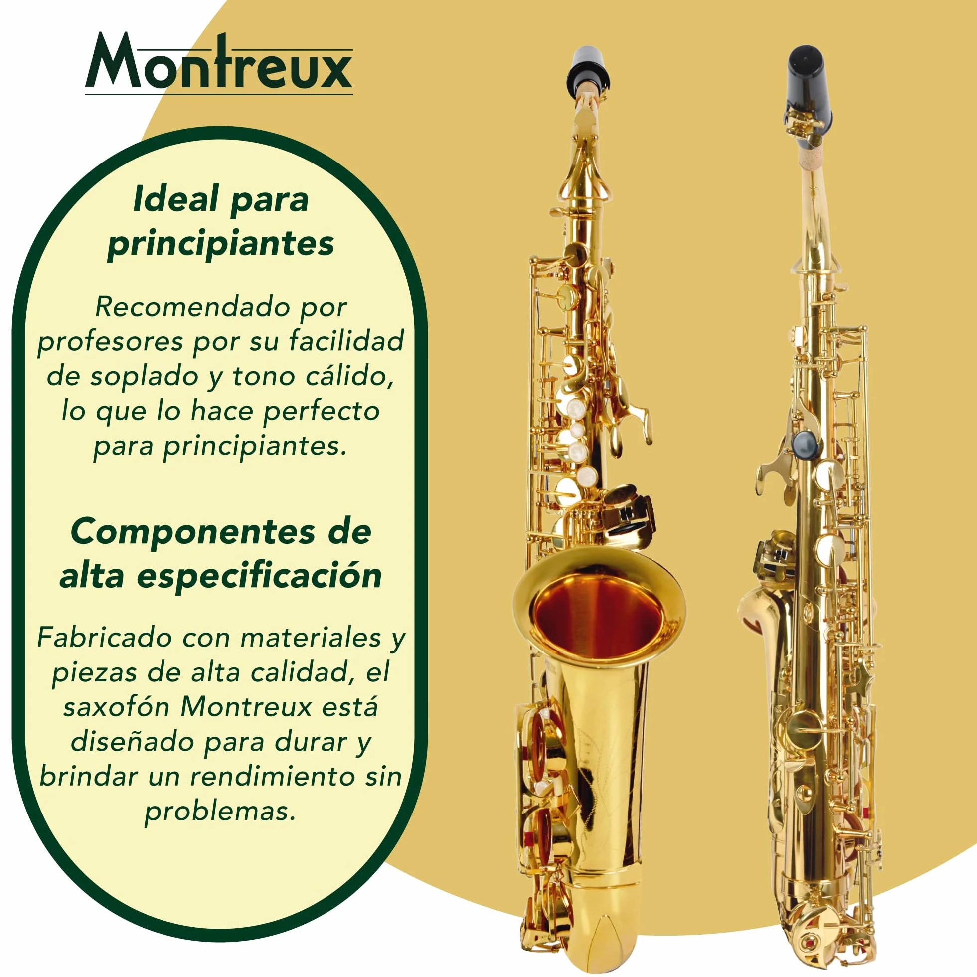 Montreux Student Eb Alto Saxofon Para Principiantes Con Estuche De Transporte Protector Ligero, Boquilla, Caña, Honda, Ahorro De Almo