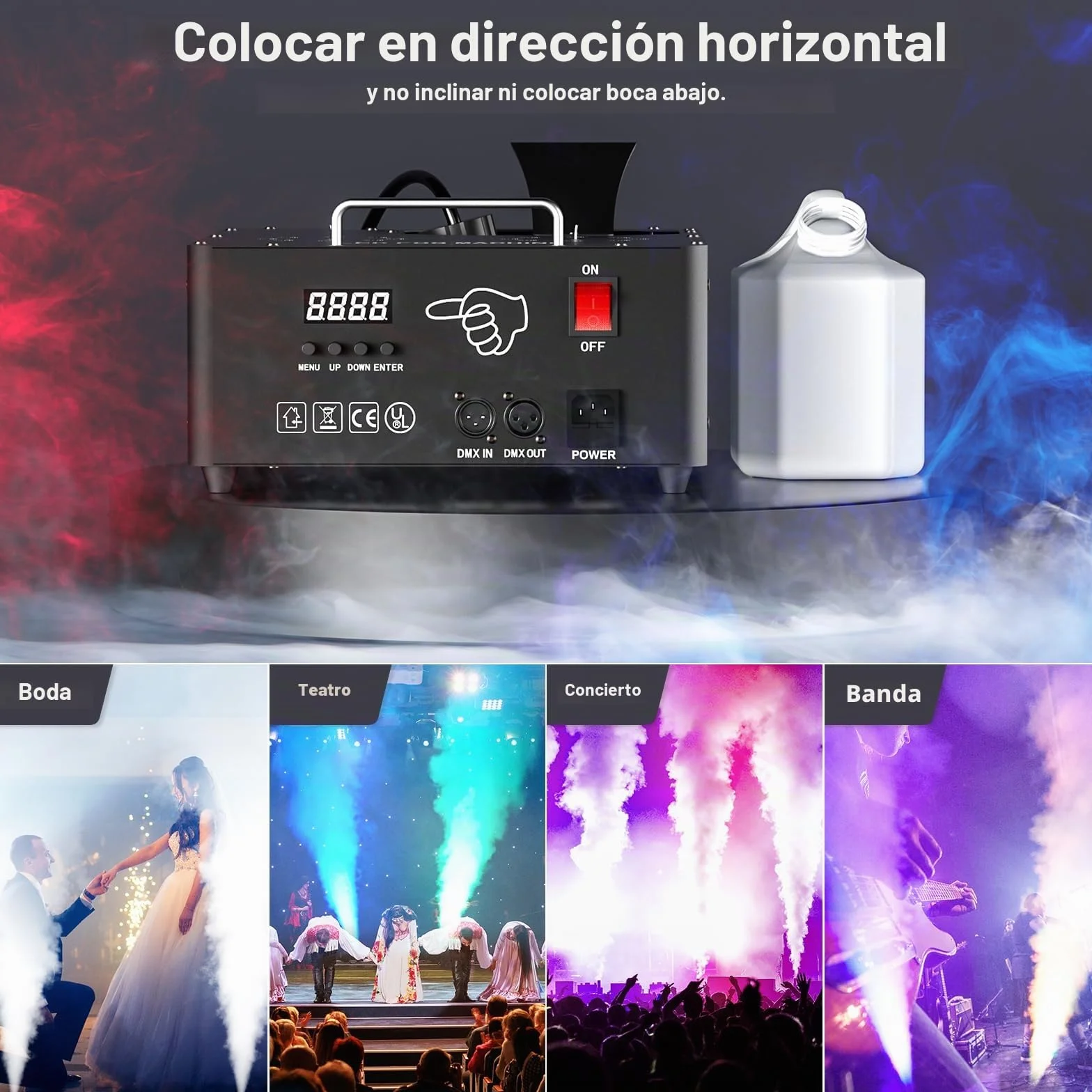 2000W Maquina de Humo, 8+8 LEDs Máquina Humo Discoteca con Remoto Inalámbrico, Bengalas de Humo de Colores para DJ, Fiestas, Halloween, Bodas, Escenarios, Navidad, Escenario de Efectos
