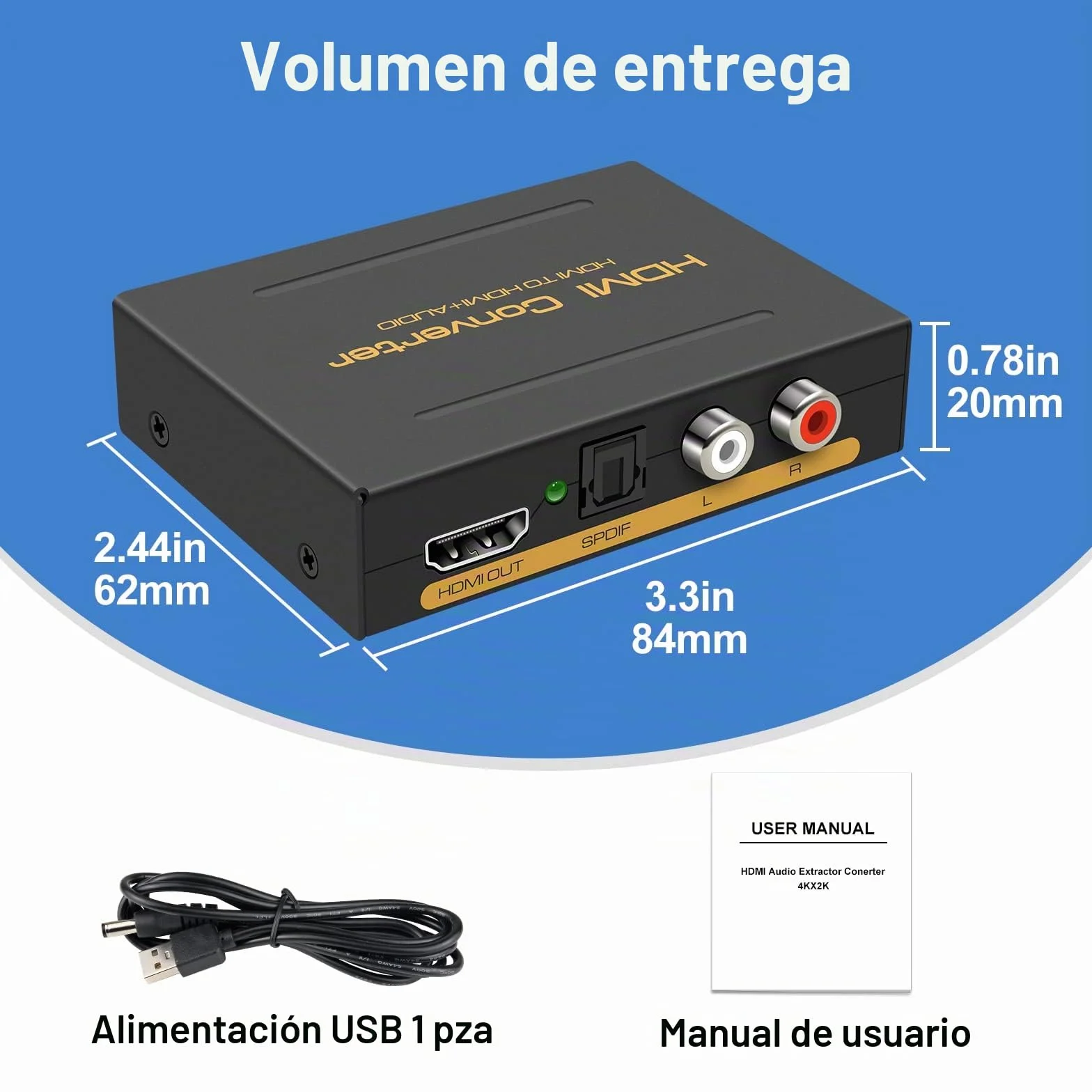 HDMI Extractor 4K Adaptador Óptico Audio L R Stereo 4K30Hz PCM PS5 Xbox Projector