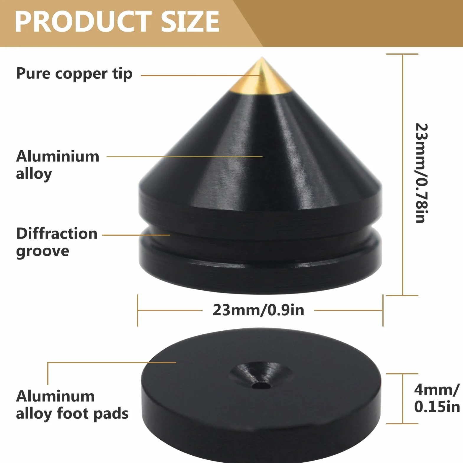 Clavijas de subwoofer de aleación de cobre, 16 tacos antideslizantes, 8 bases para altavoces HiFi
