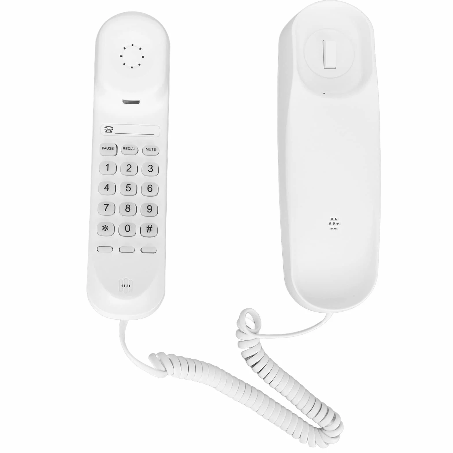 Teléfono alámbrico, Blanco pequeño Escritorio montable en la Pared teléfono de línea Fija con Cable, Soporte para Parpadeo, rellamada, Silencio, Pausa, para la Oficina Hotel Casa Escuela