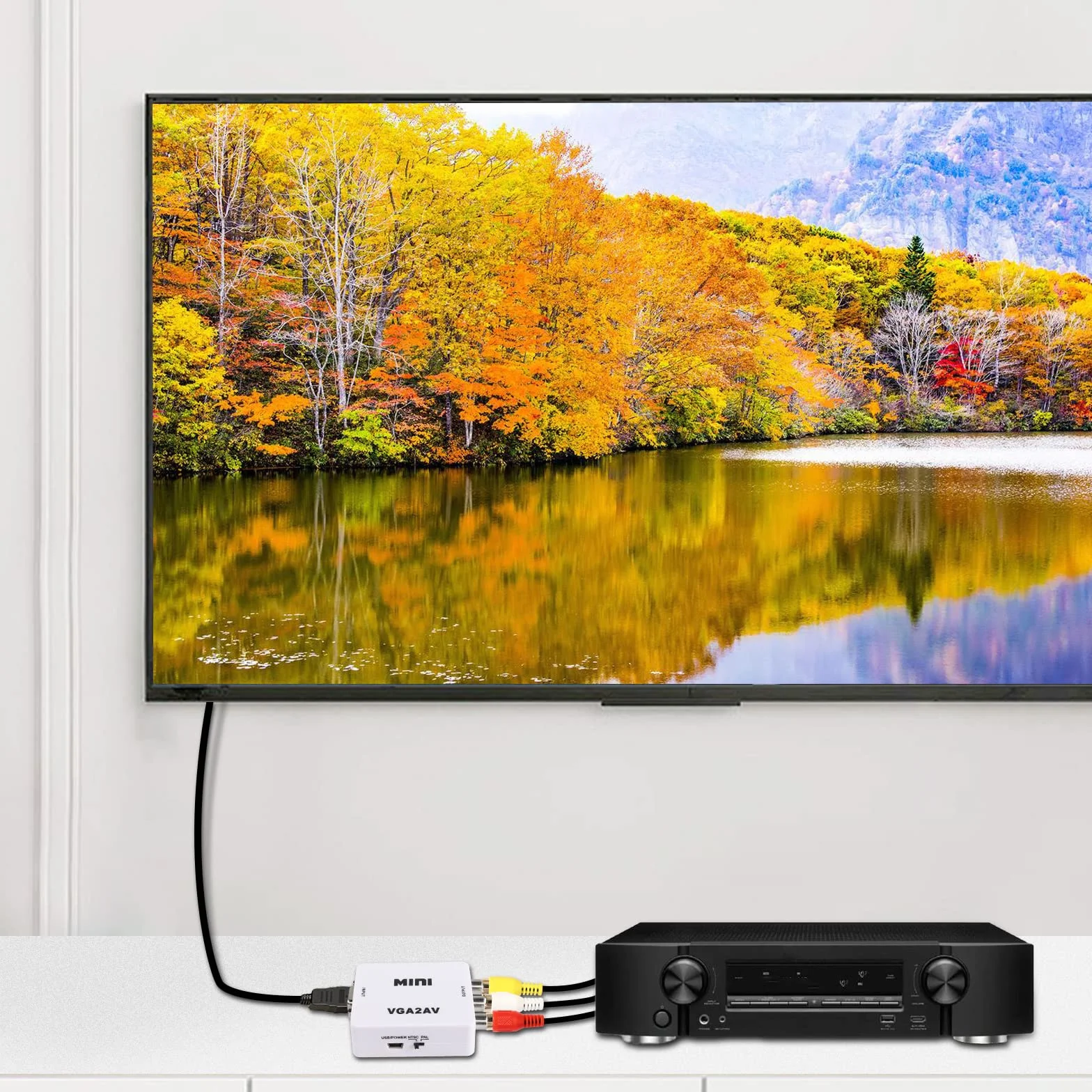 XMSJSIY Convertidor AV a VGA la Caja de adaptadores de convertidor Compuesto con Cable de alimentación USB HD 1080p convertidor de Audio y Video PC a TV Set Top Box
