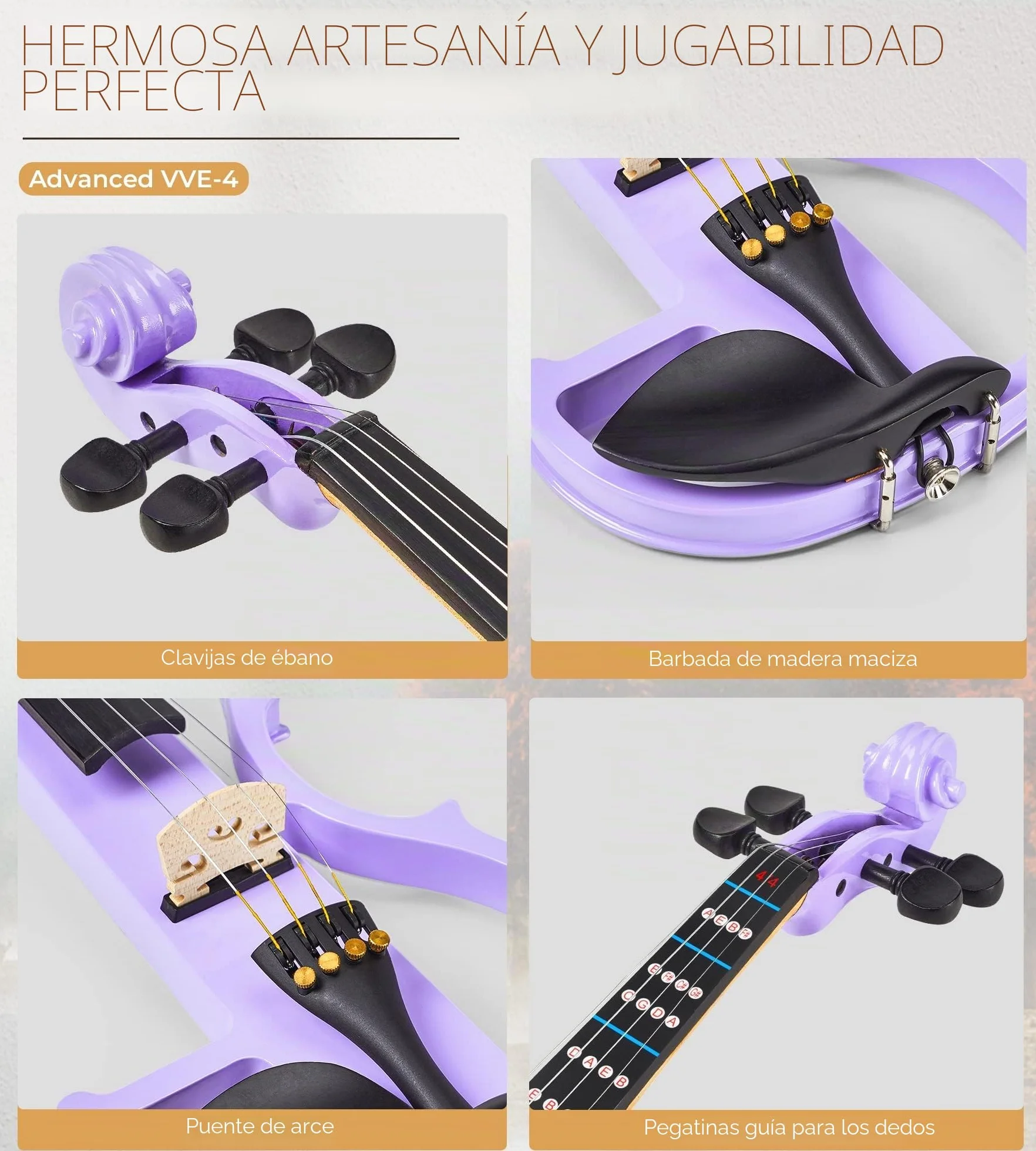 Vangoa 4/4 Violín Electrico Silencioso Tamaño Completo Electric Violin Set para Principiantes, Adultos, Estudiantes con Kits, Púrpura