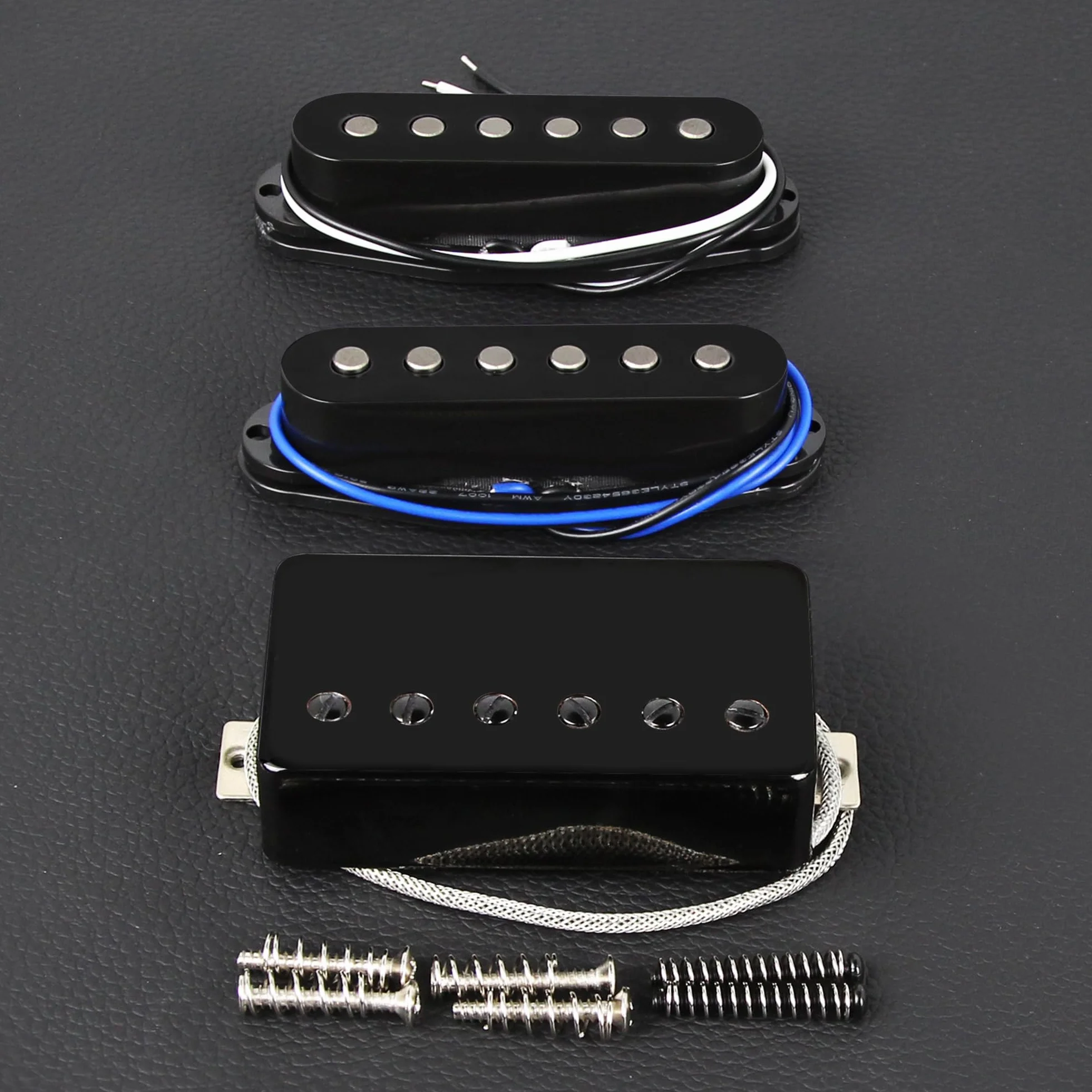 FLEOR Alnico - Juego de pastilla de bobina simple y humbucker de 5 postes planos y pastillas Humbucker cubiertas negras HSS N+M+B para guitarra estilo ST