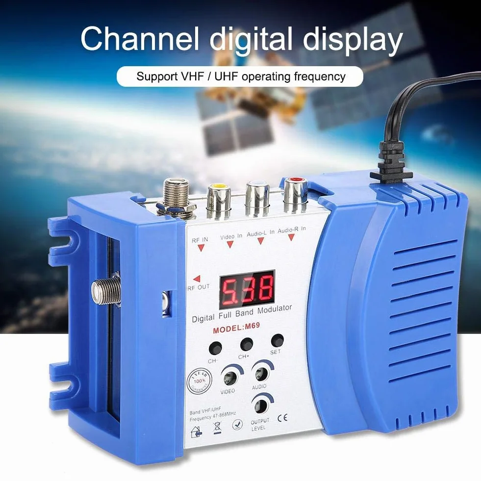 Bewinner Modulador Digital de Radiofrecuencia Universal Compacto para Hogar - Convertidor de Señal de Audio y Video VHF UHF EU Compatible con Sistemas de Televisión Domésticos