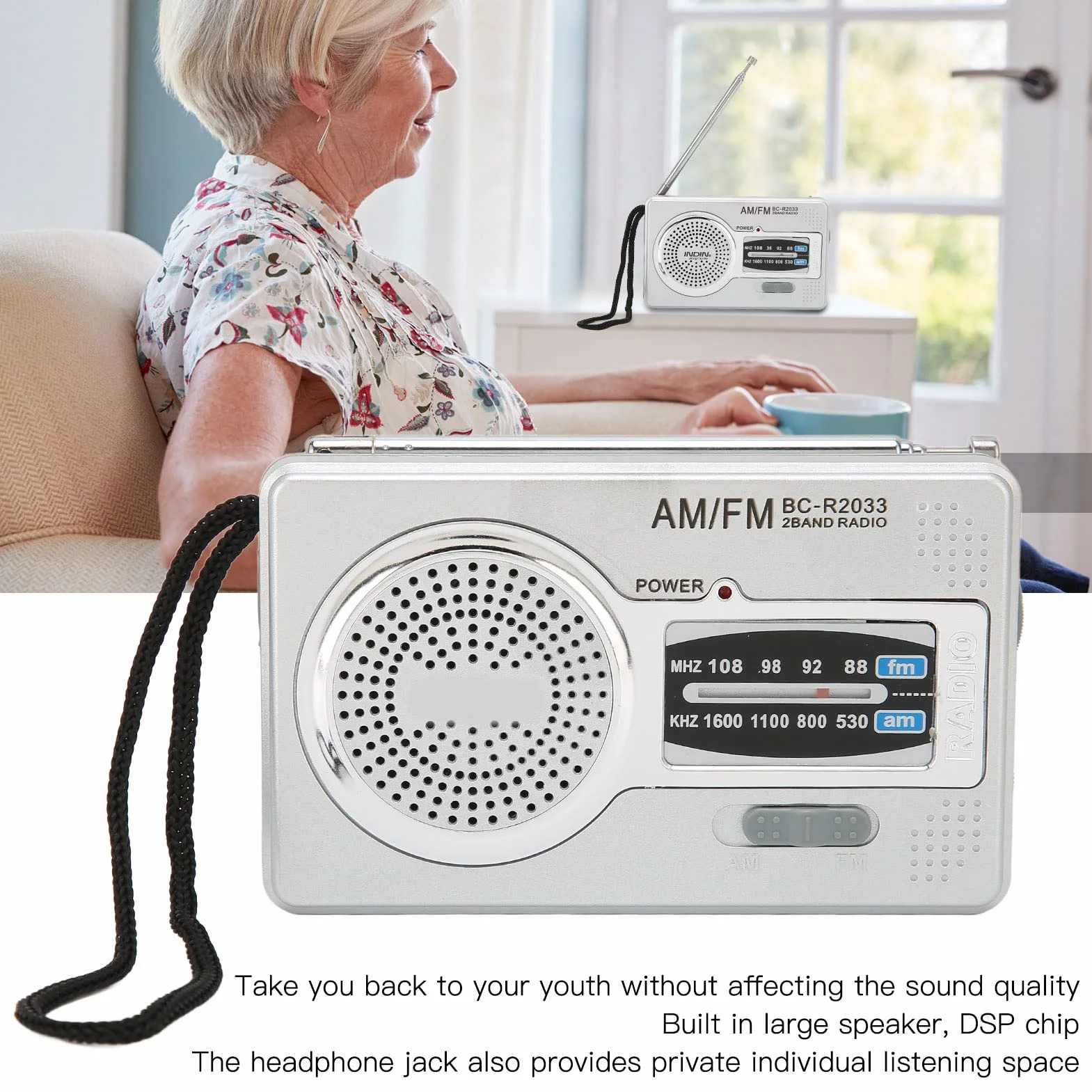 Radio Portátil, Radio de Transistor Am FM Portátil Operada por 2 Pilas AA Pequeña con Conector para Auriculares para Regalos de Ancianos para Viajes Al Aire Libre
