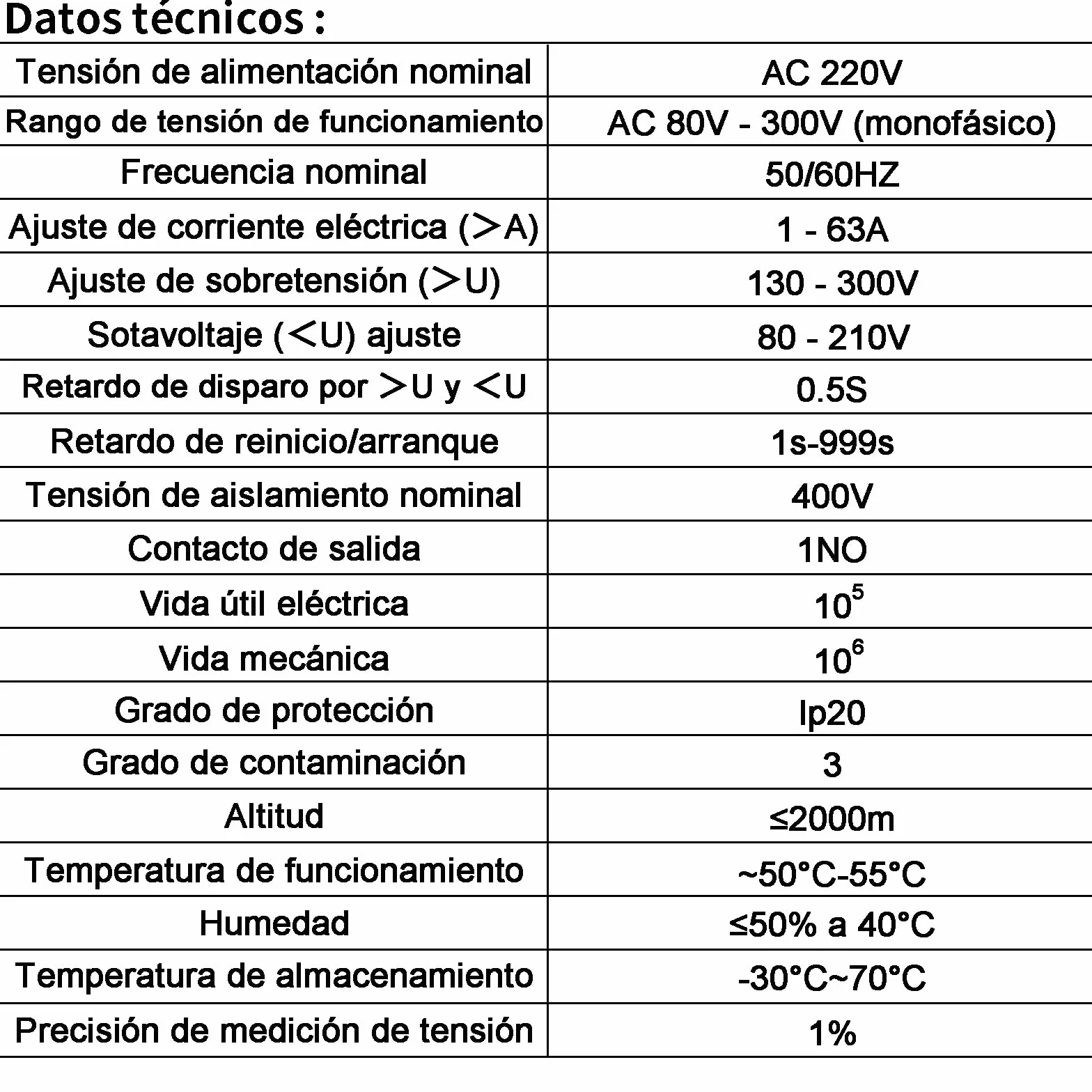 Protector Sobretensiones, Dispositivo Ajustable Subtensión Estabilizador Voltaje AC230V 63A 2P, Restablecimiento Automático, Protección Sobrecorriente,con Luz LED y Pantalla Voltaje