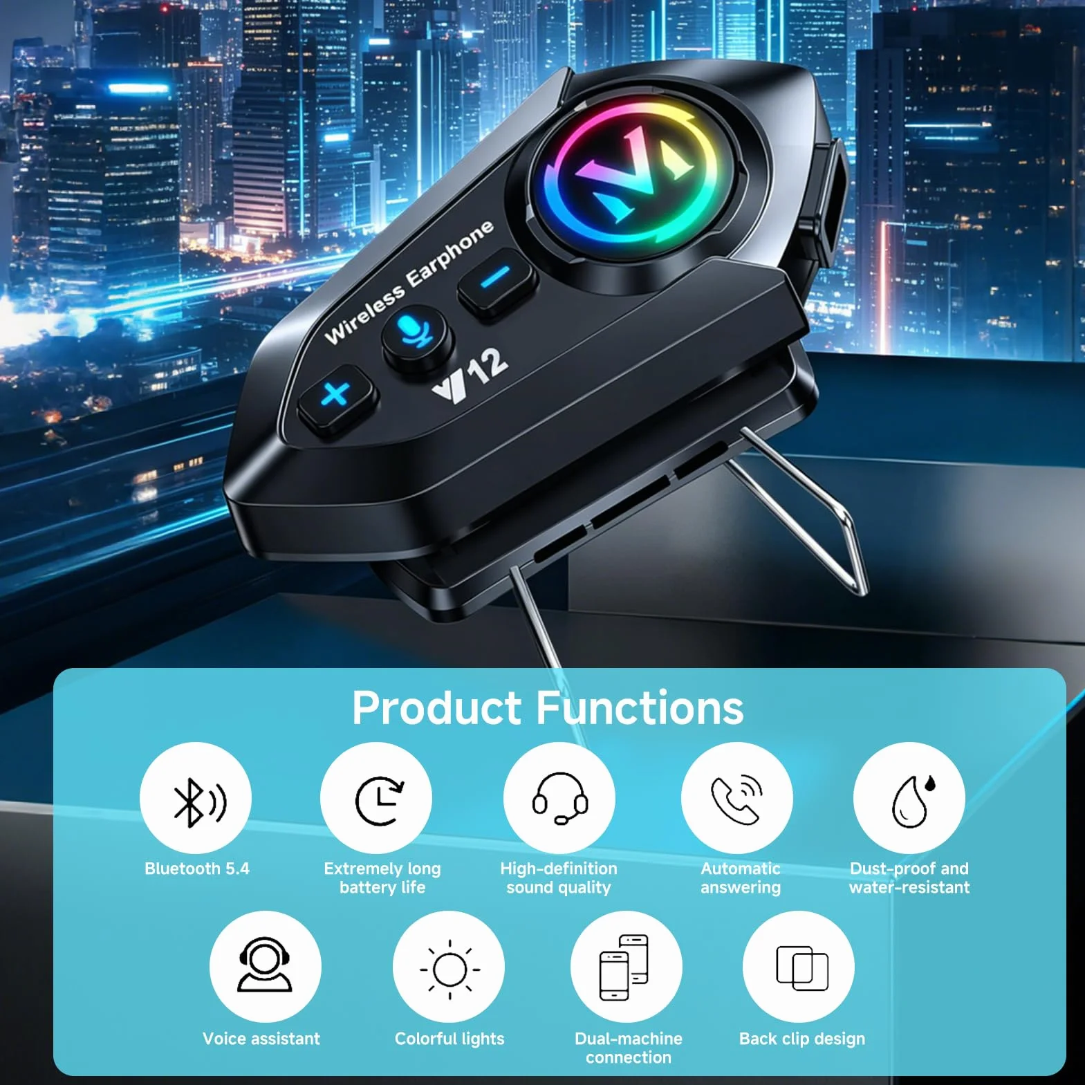 Intercomunicador Casco Moto Bluetooth 5.4 para 2 Motoristas, Auriculares Casco Moto con Chip Dual, Interfono Moto 500 m, Cancelación de Ruido DSP y CVC, IP56, Música Compartida, Batería 500 mAh