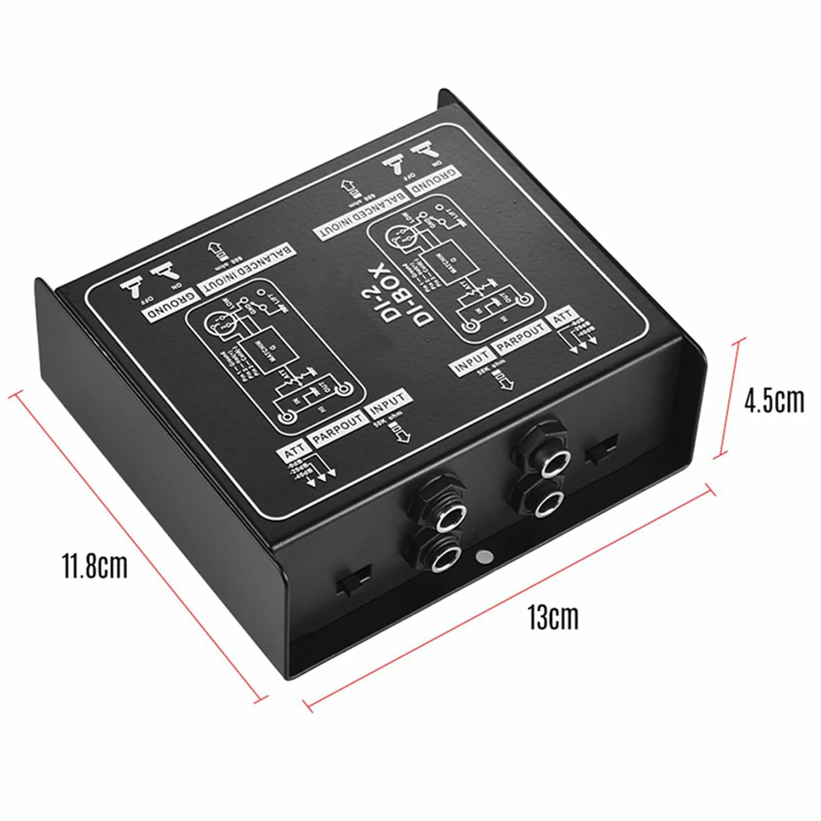 2 x Premium Direct Injection Molded Audio Box - Extintores pasivos de unidades DI con almohadilla de entrada para conexiones de guitarra y bajo
