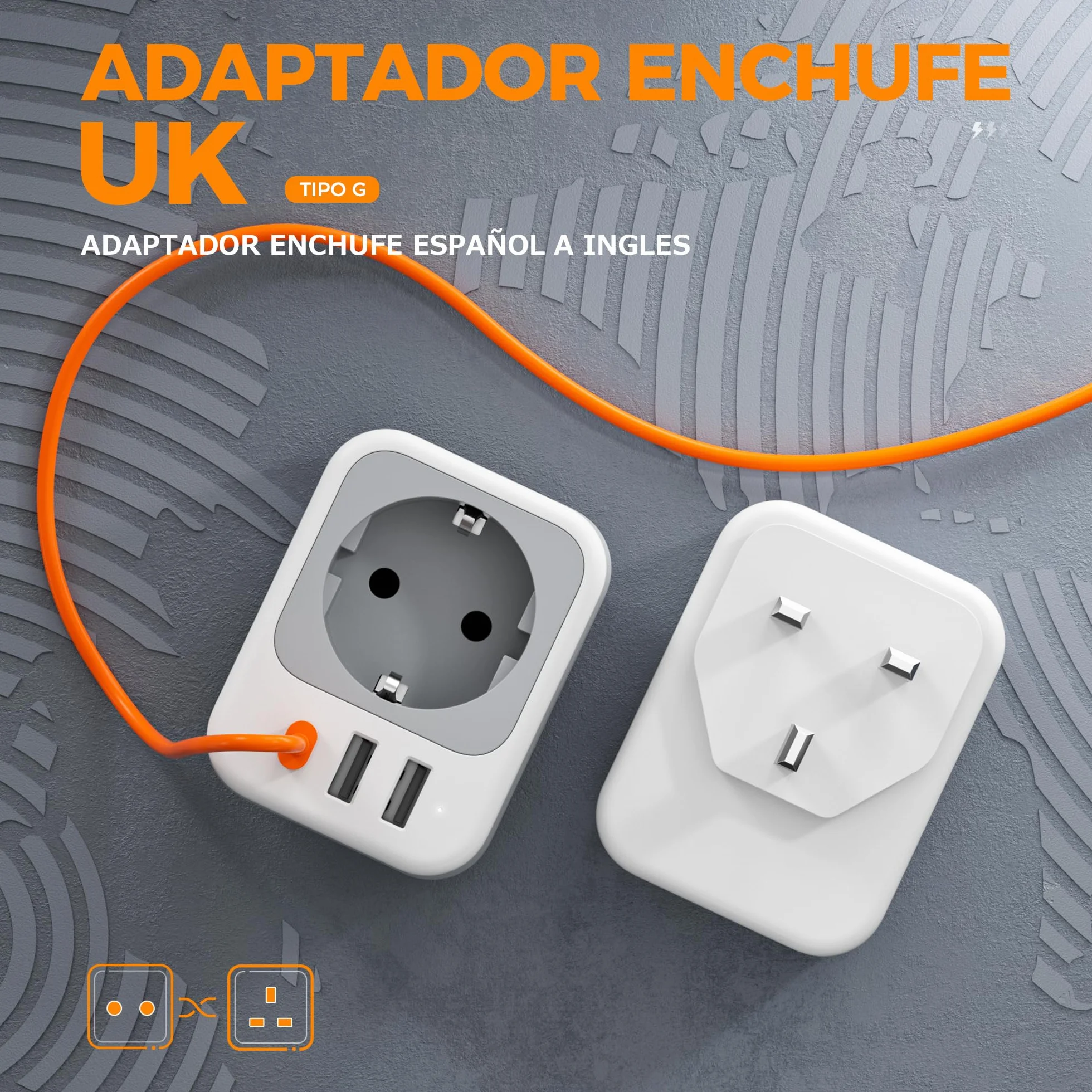 TESSAN Adaptador Enchufe UK, 4 en 1 Adaptador Enchufe Ingles con USB C y 2 USB A, 3250W Adapter Español a Ingles, Adapter Tipo G para Irlanda Malta Malasia Vietnam Chipre