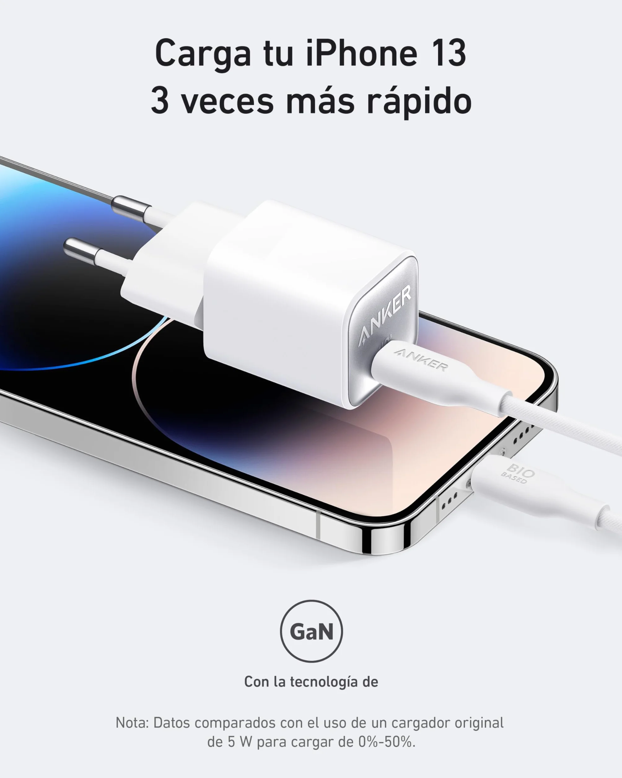 Anker Cargador USB C GaN 30W Nano 3 Rápido PIQ 3.0 PPS Compatible iPhone 17/16/15 Samsung Galaxy