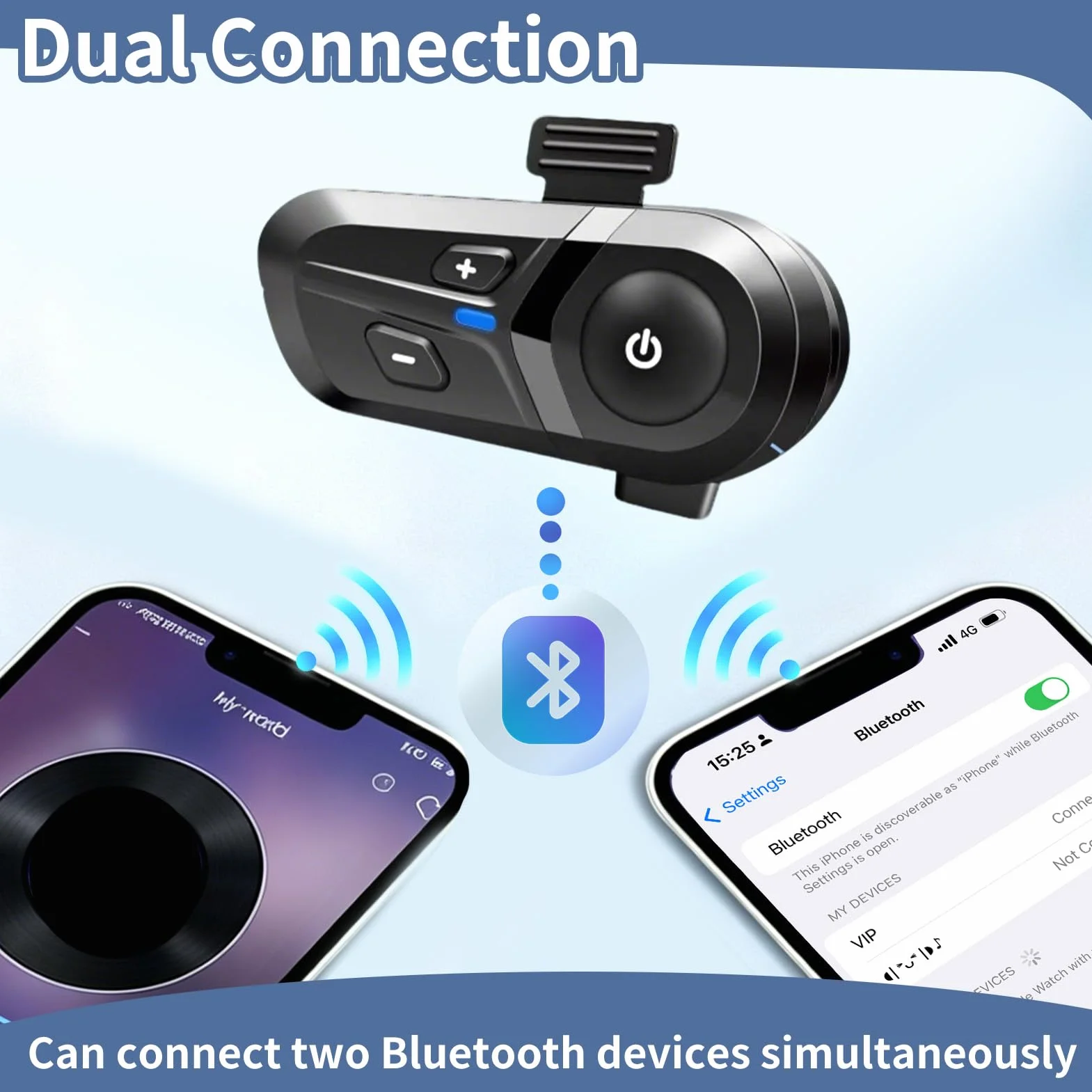 Auriculares Casco Moto Bluetooth 5.3 con Cancelación de Ruido, Intercomunicador Casco Moto Impermeable IP67, Manos Libres Moto con Asistente de Voz y Altavoces HiFi 40mm para Música y GPS