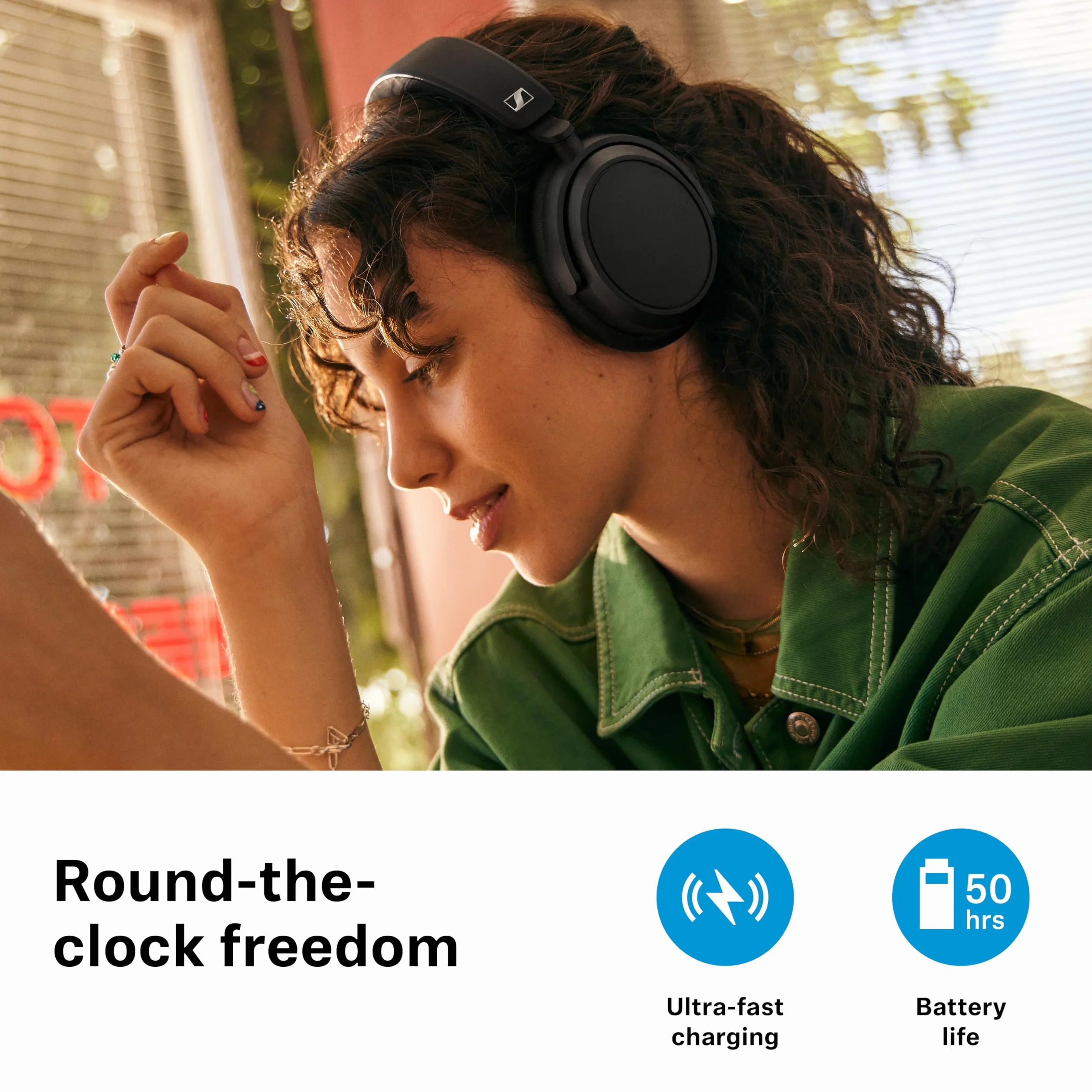 Sennheiser ACCENTUM Plus Wireless Auriculares con Bluetooth - Audio función de Carga rápida, autonomía de 50 Horas y cancelación de Ruido Activa híbrida adaptativa - Negro