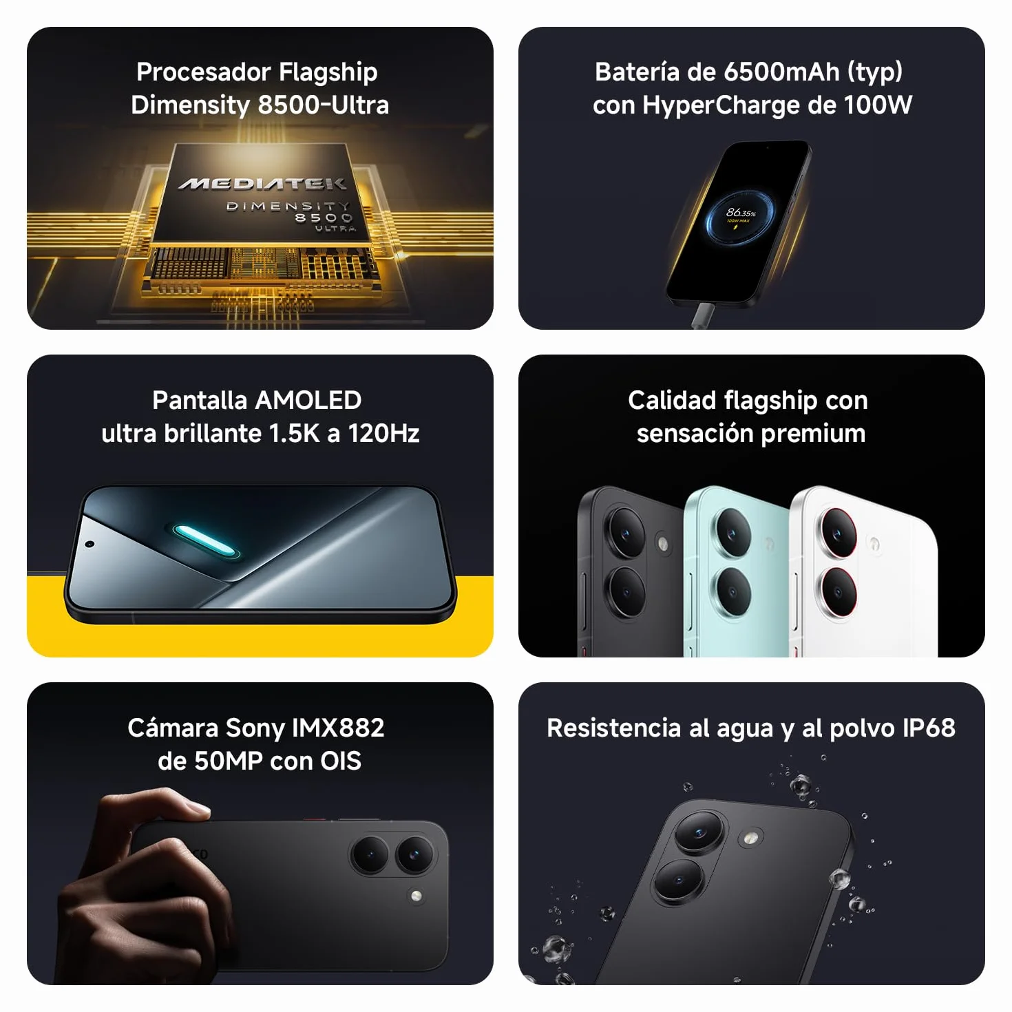 XIAOMI POCO X8 Pro Smartphone 8+512GB Dimensity 8500-Ultra 6500mAh 50MP Sony IMX882 OIS Negro