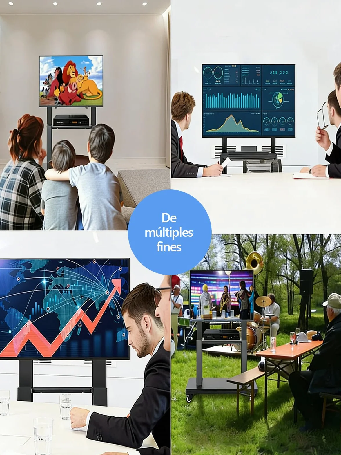 Hellsehen - Soporte para TV móvil, carrito de TV con ruedas regulable en altura, soporte de suelo resistente para pantallas planas LCD LED OLED de 32 a 190,5 cm, pizarra inteligente móvil, capacidad