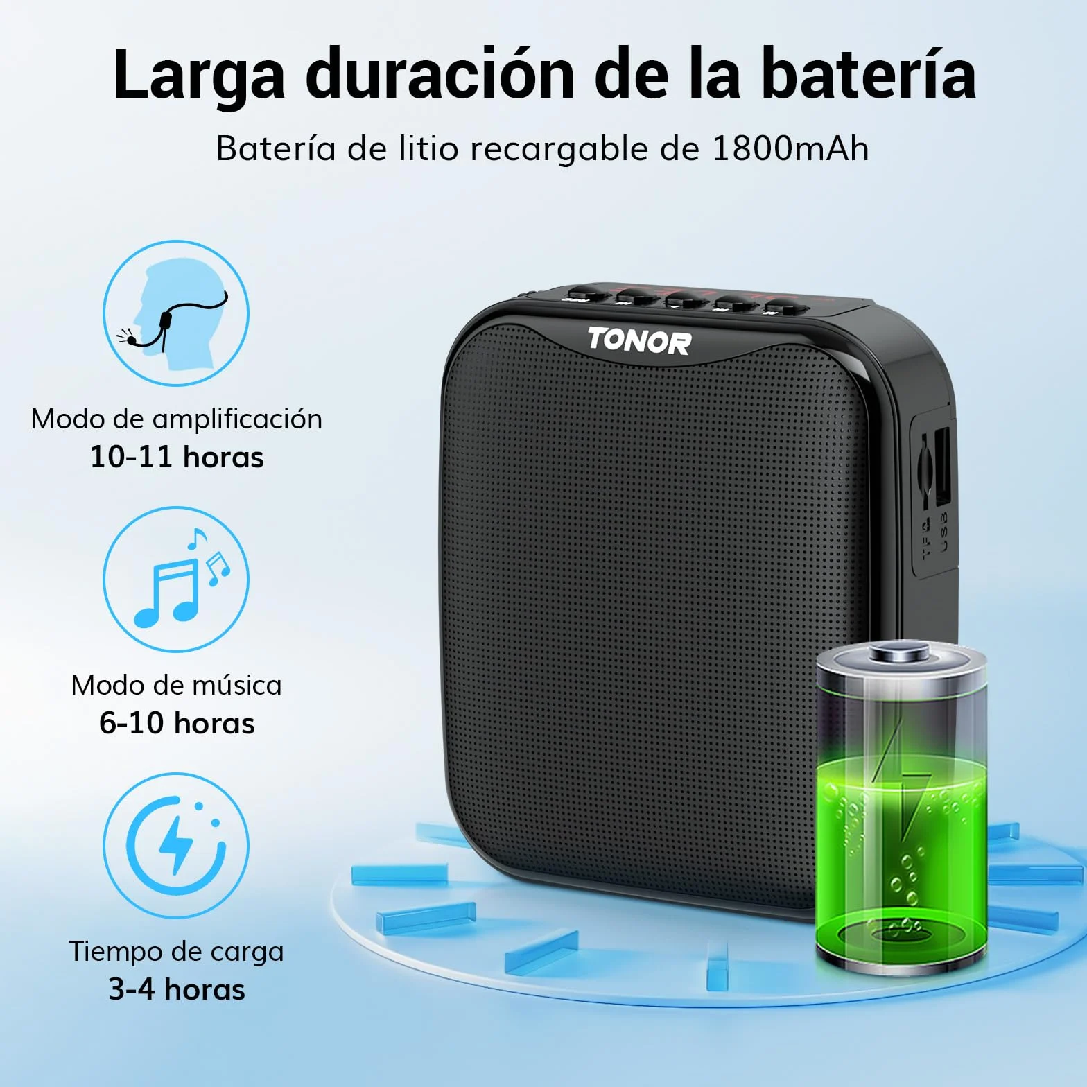 TONOR 15W Wireless Altavoz con Microfono Inalambrico，Amplificador de Voz Bluetooth Portátil, PA Sistema de Microfono Recargable para Profesores, Guías Turísticos, Entrenadores Deportivos, 25 m,K11