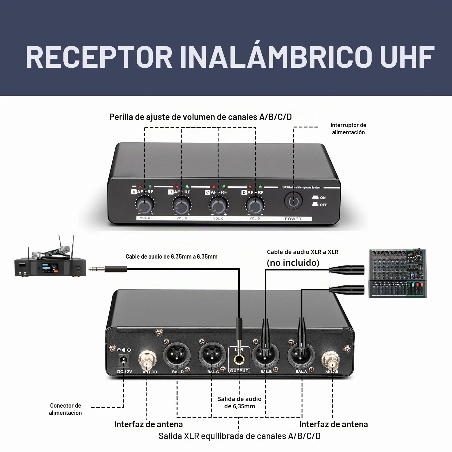 Depusheng R6 Juego de micrófono inalámbrico de 4 Canales con micrófono Lavalier y micrófono Auricular, Receptor de Metal, Ideal para Cantar, Karaoke, Fiestas, Bodas