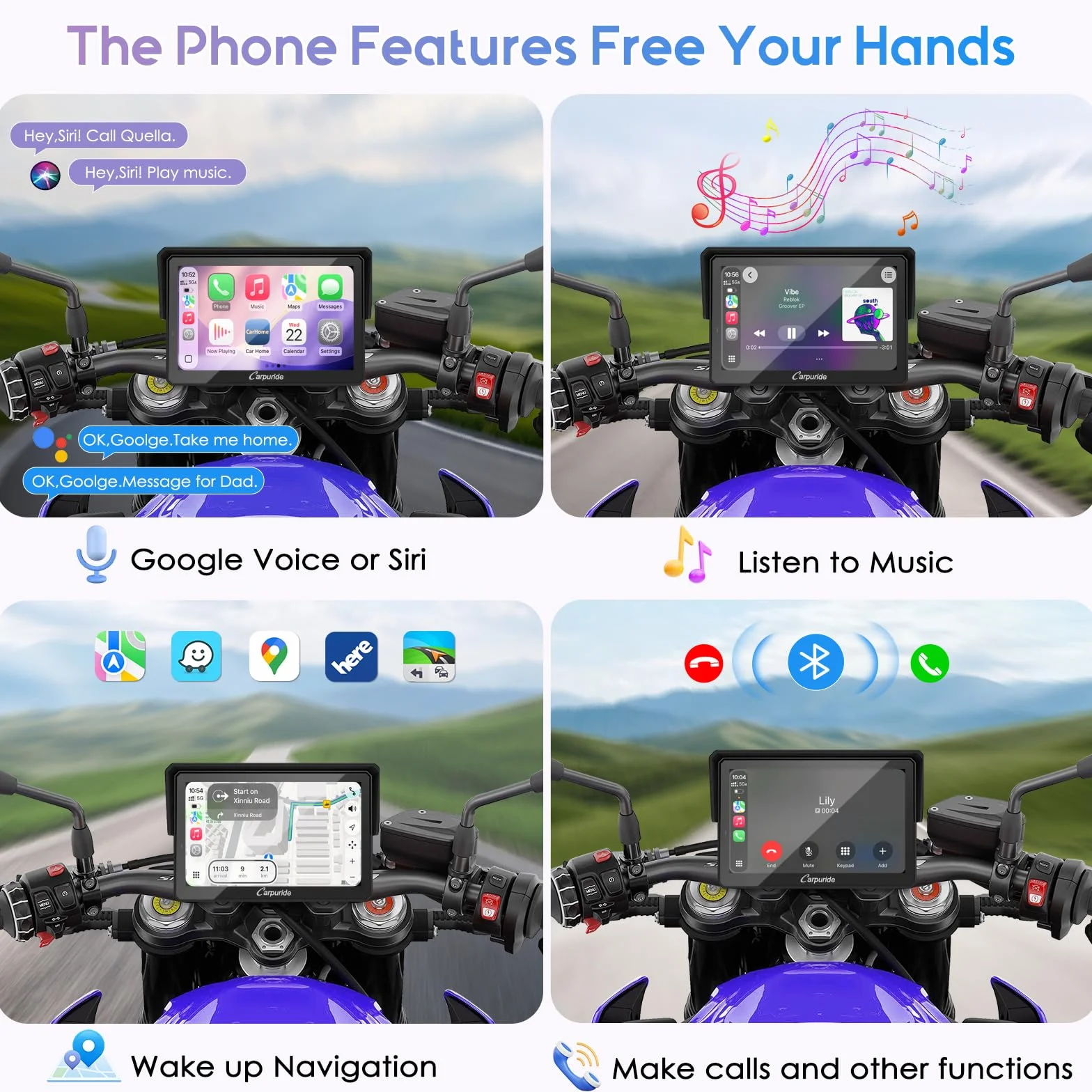 Carpuride W502TPRO Motocicleta CarPlay Android Auto TPMS Bluetooth GPS 5 Pulgadas Impermeable