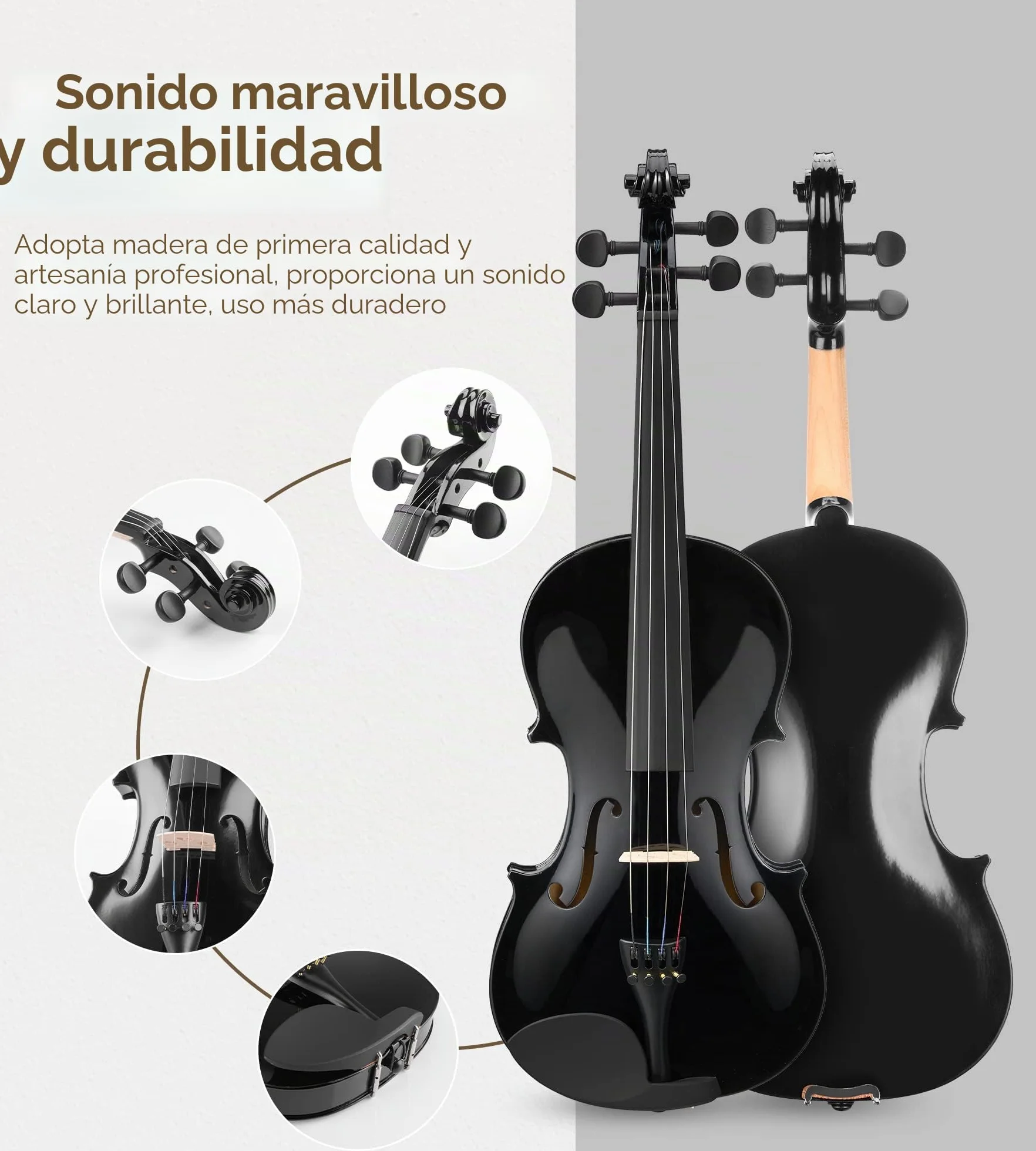 Vangoa 4/4 Violín Acústico Tamaño completo para Adultos Estudiantes Principiantes Violín de Concierto con Estuche Colofonia Afinador Cuerdas Arco, Negro