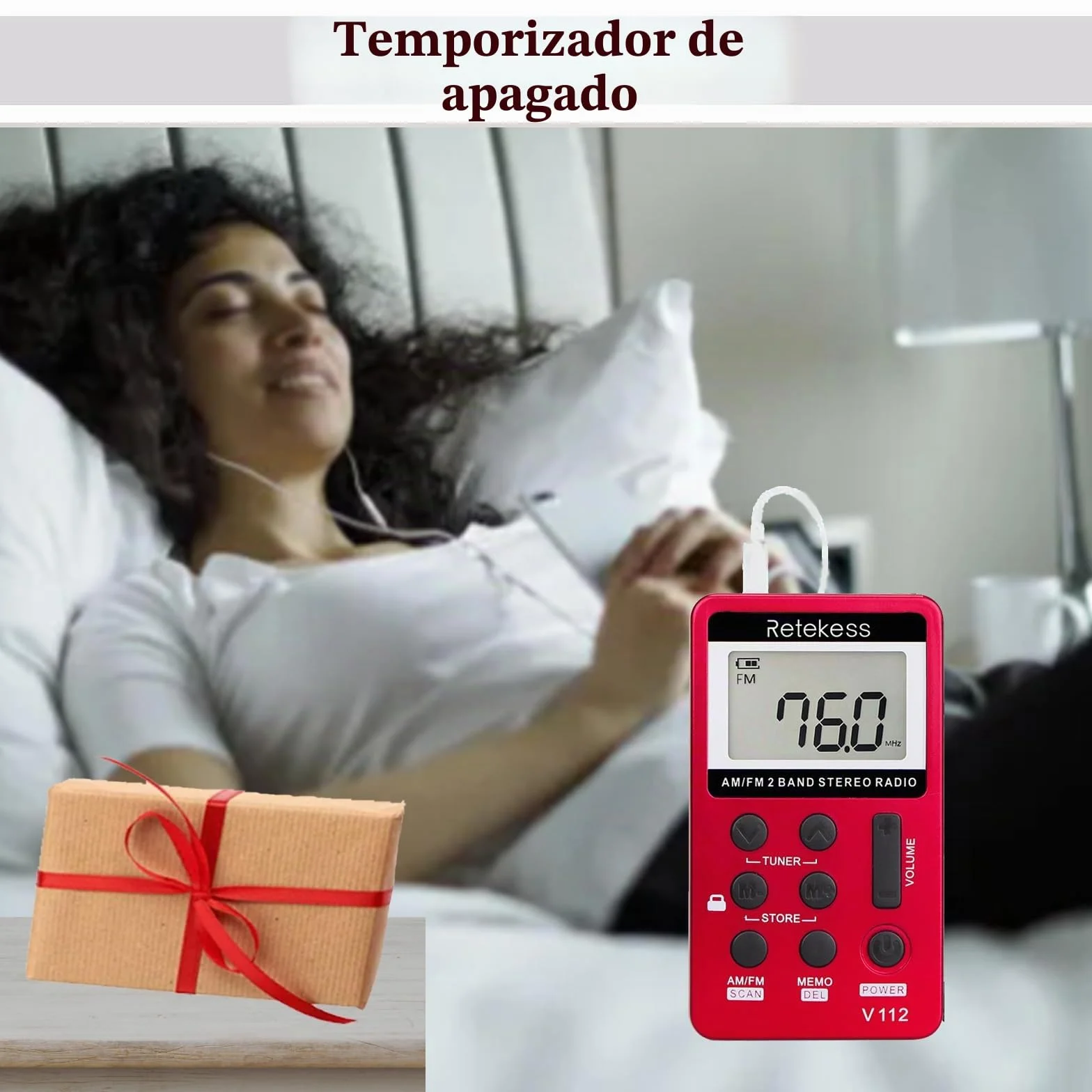 Retekess V112 Radio Portátil Pequeña,Mini Receptor de Sintonizador Digital Am FM,Batería Recargable,con Auriculares,Temporizador de Apagado,Adecuado para Correr,Viajar,Pescar(Rojo)