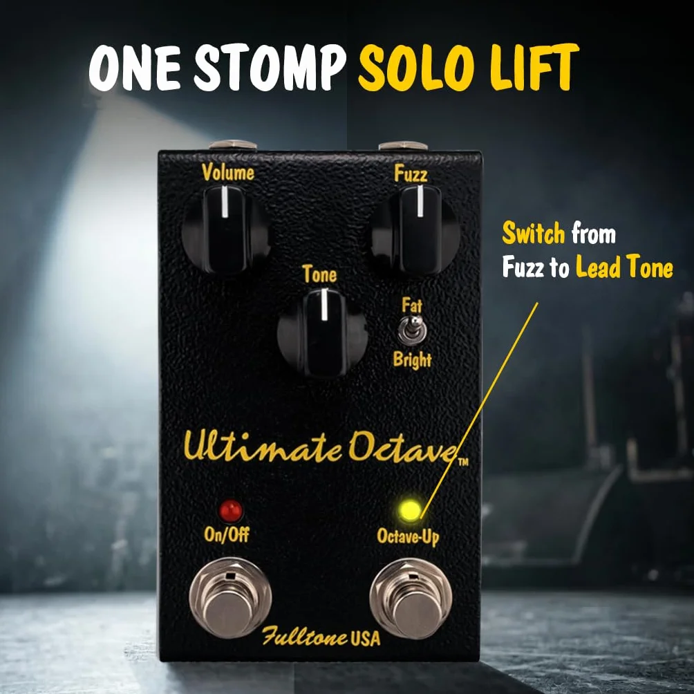 Fulltone Ultimate Pedal de octava de guitarra Fuzz con octava superior, interruptor Fat/Bright, transistor BC108, True Bypass, hecho a mano en EE. UU., negro