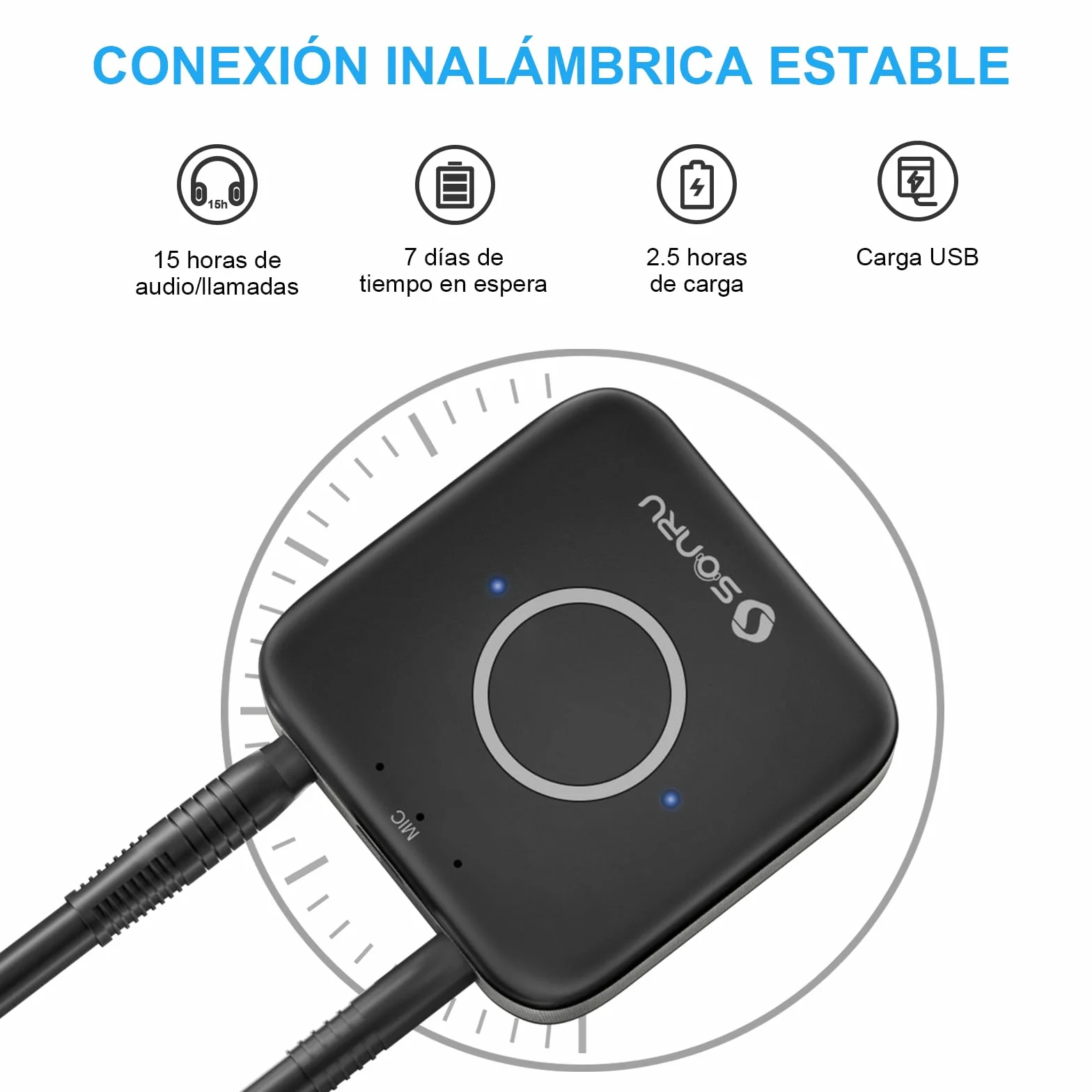 Receptor Bluetooth 5.3 HiFi, SONRU Adaptador Bluetooth Audio Inalámbrico Jack 3.5mm RCA Cable Salida AUX Dual para Estéreo Domestico/Altavoz/Amplificador