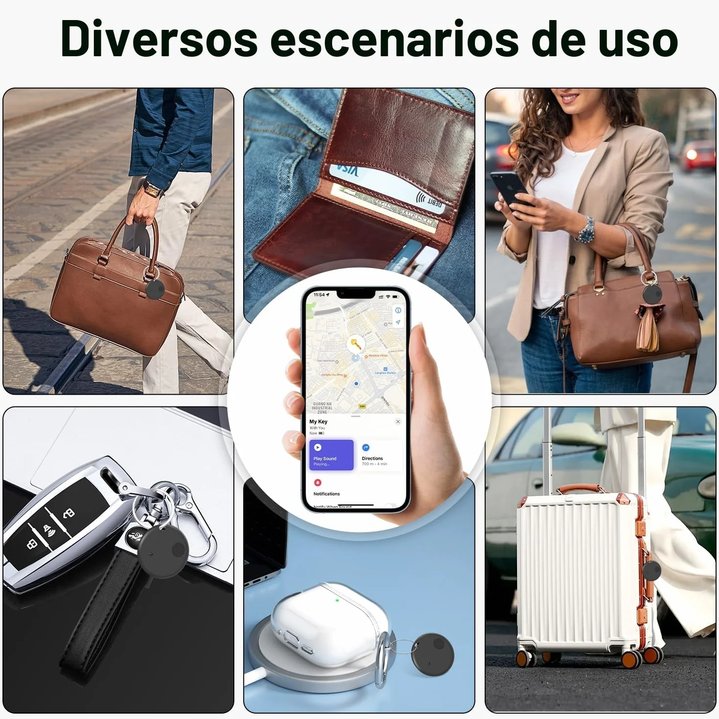 Smart Air Tracker Tag 4 Pack, Localizador Llaves Bluetooth Funciona con Apple Buscar(Sólo iOS), Buscador de Llaves, Billetera y Equipaje, Batería Reemplazable