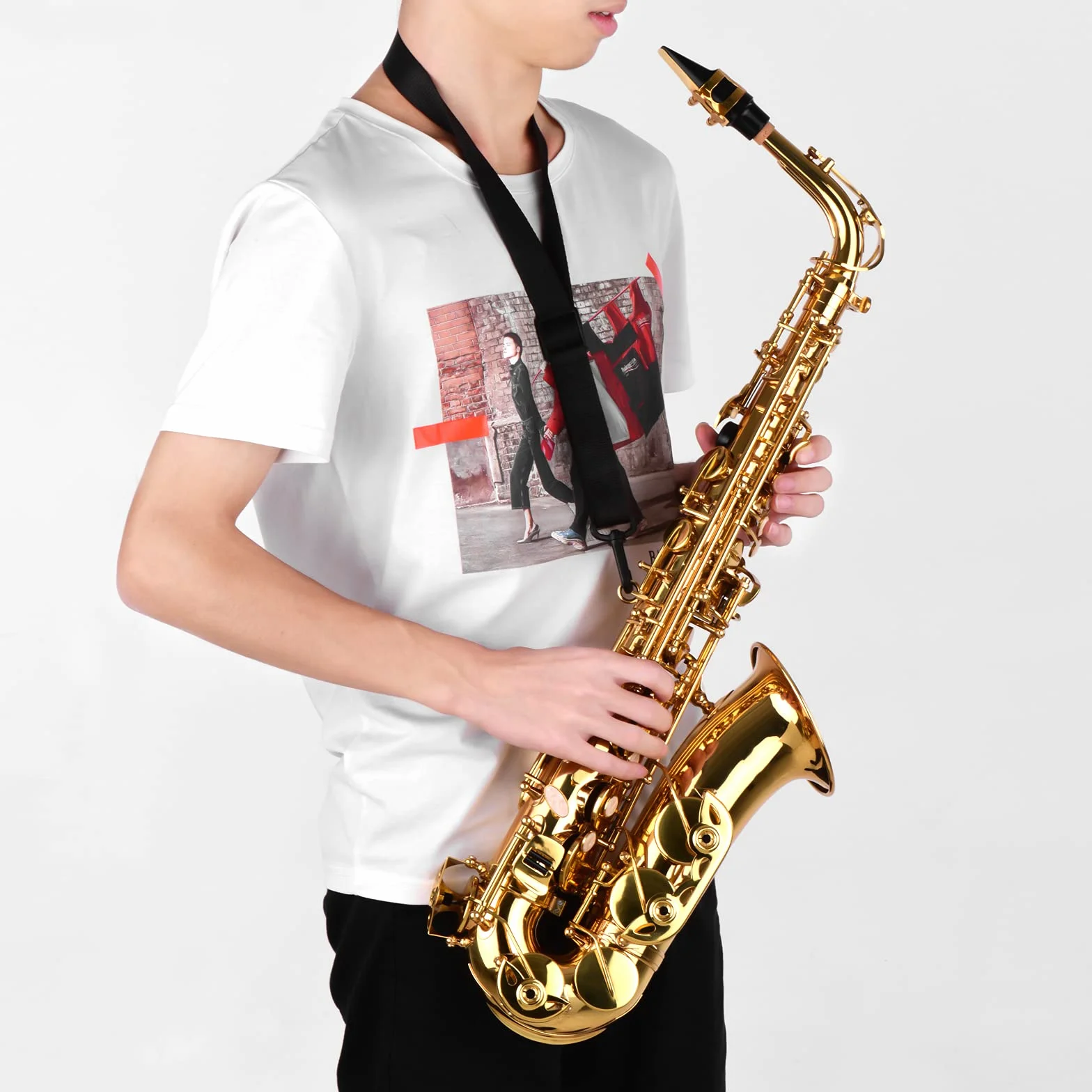 HUIOP Saxofón Alto AS100 Eb instrumento de viento saxofón Alto lacado de latón con estuche de transporte guantes correas paño de limpieza cepillo