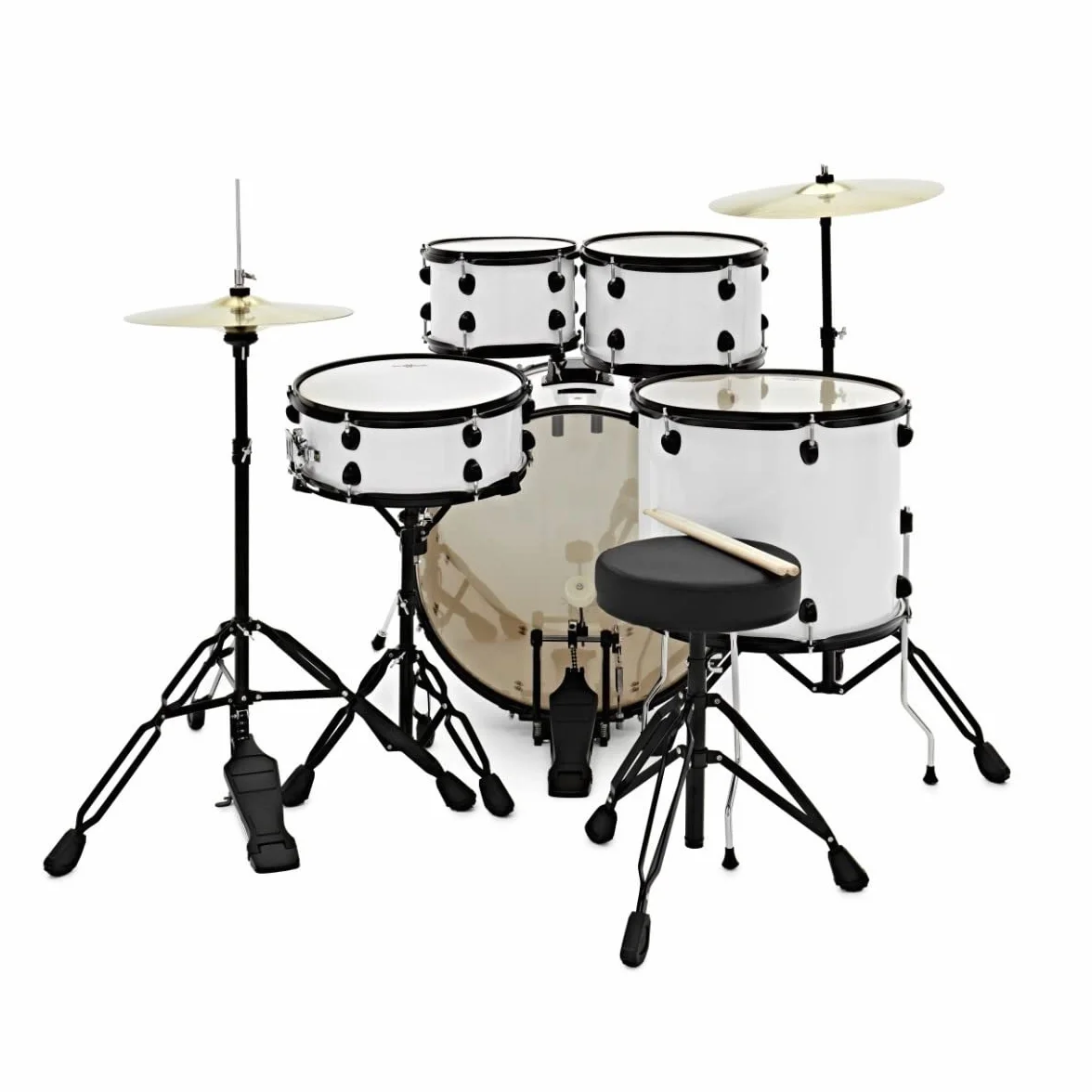 BDK22 Kit de batería acústica completa tamaño Rock con platillos y hardware Blanco