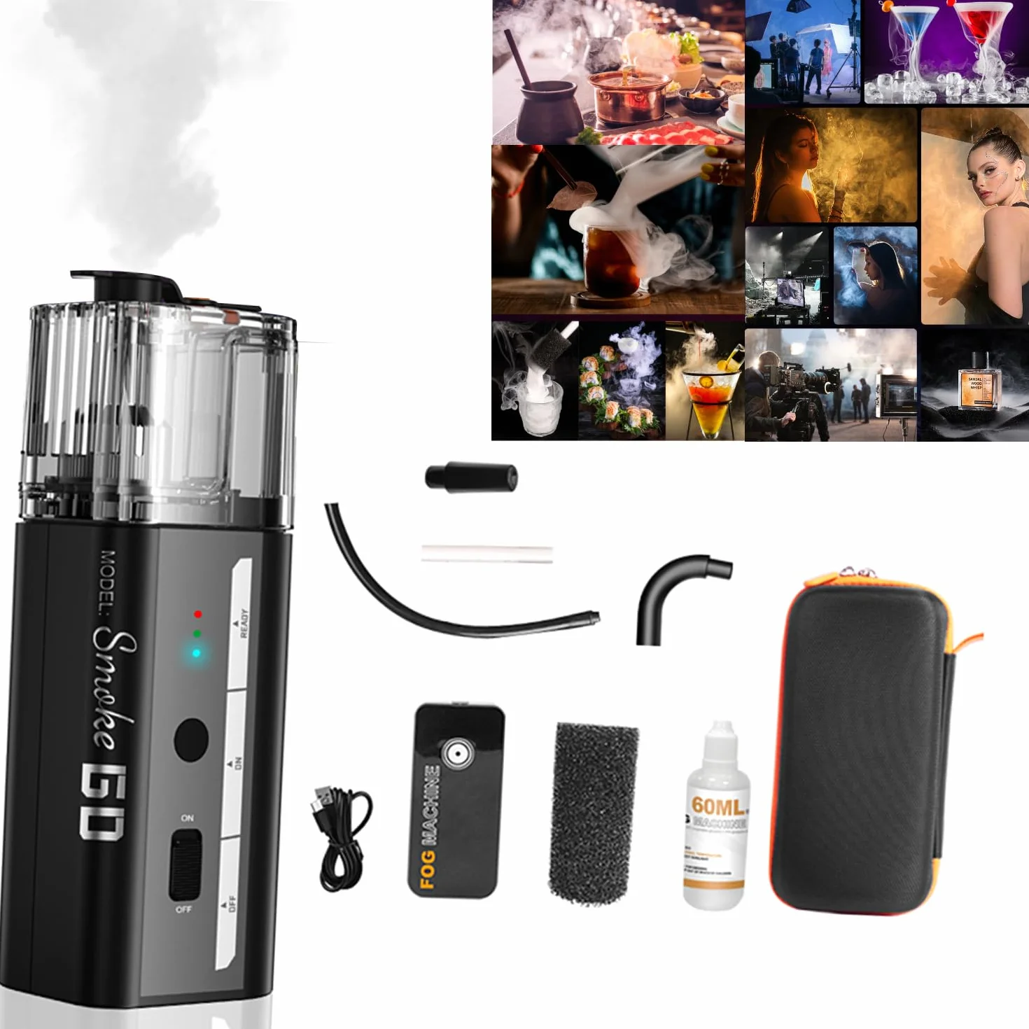 LENSGO Smoke Go Máquina de Humo – Mini máquina de humo portátil con 3 modos de niebla, niebla continua 25 minutos, incluye mando a distancia y accesorios para fotografía, vídeo y efectos de escenario
