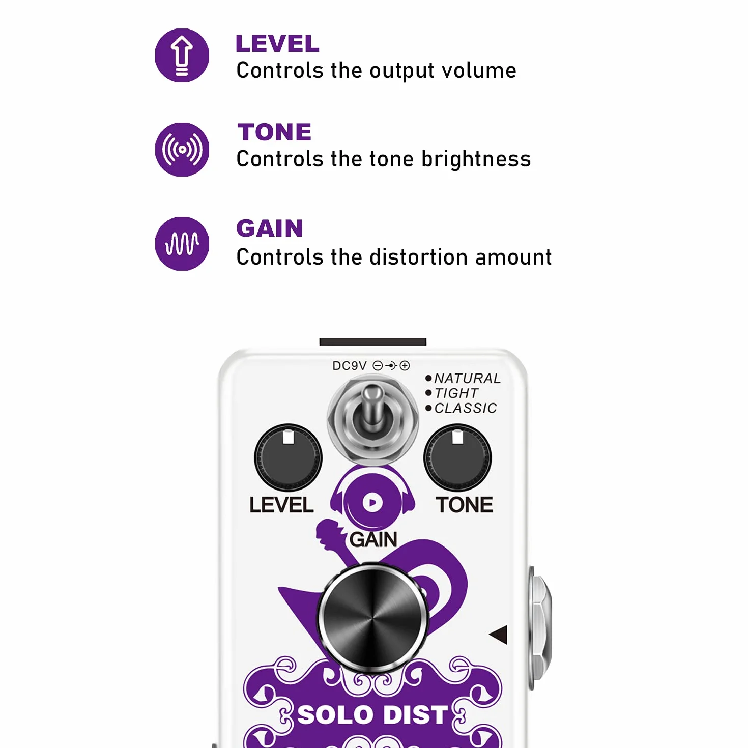 Distortions Pedal de efectos de guitarra de alta ganancia Mini pedal analógico británico de distorsión de sonido apilamiento para guitarra eléctrica True Bypass LEF-301B
